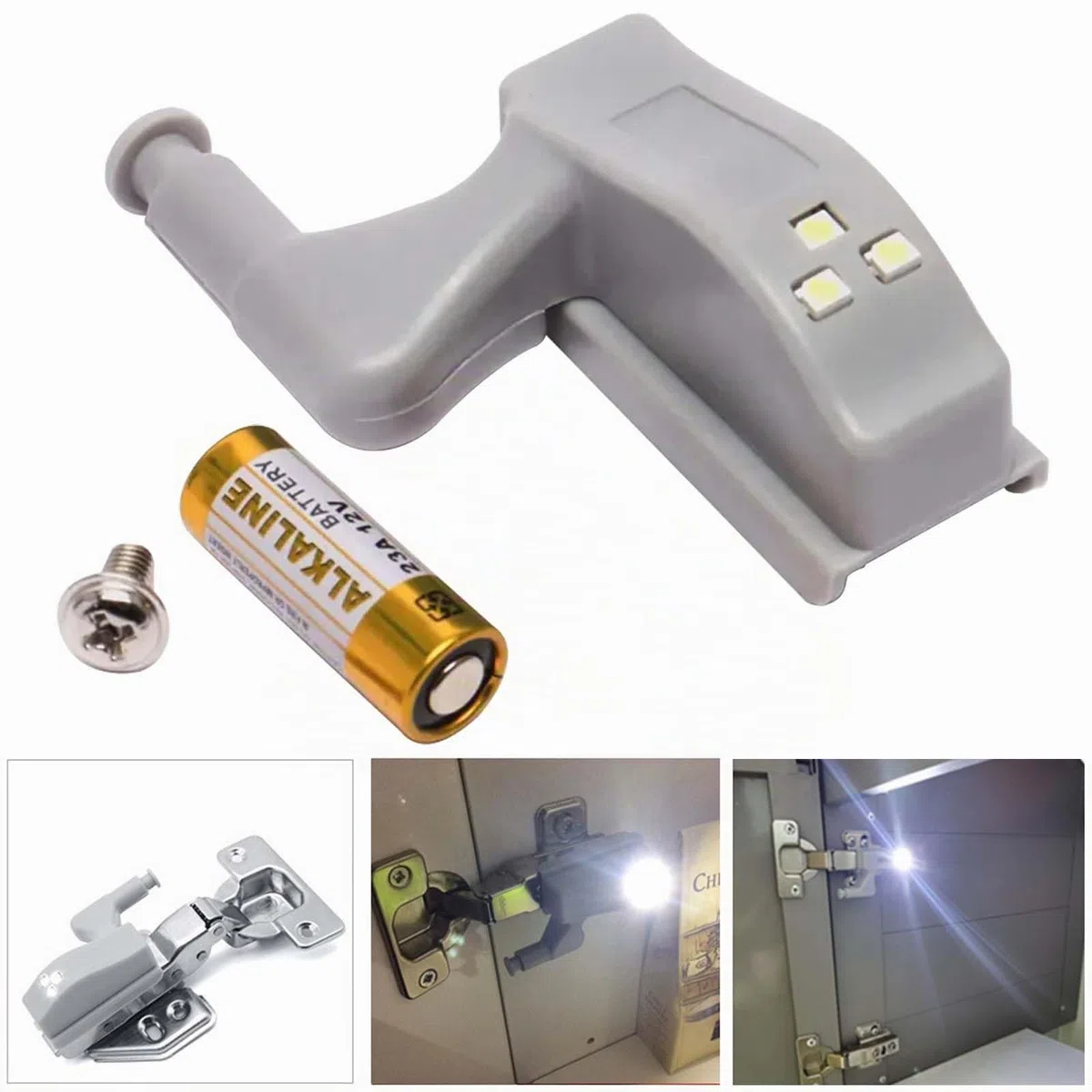 20 luci a LED con cerniera, sensore di luce LED universale per cerniere interne (bianco), luce LED con sensore di luce, funziona a batteria per armadi e armadi