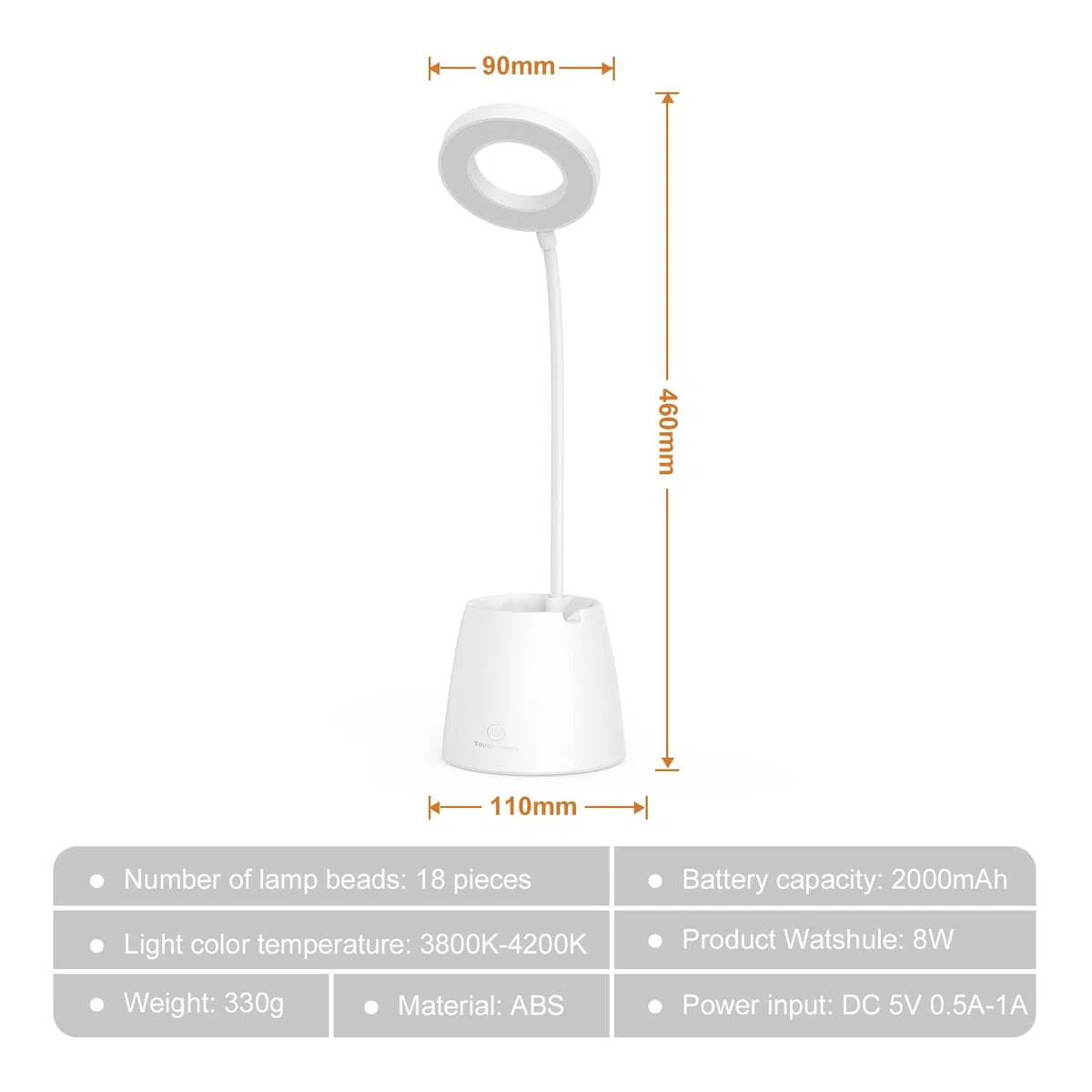 Lampada da Scrivania LED, Lampada da Tavolo con Occhi-Cura, Lampada da Lettura Dimmerabile con 3 Modalità di Illuminazione, Lampada Scrivania Ricaricabile Girevole con Portapenne