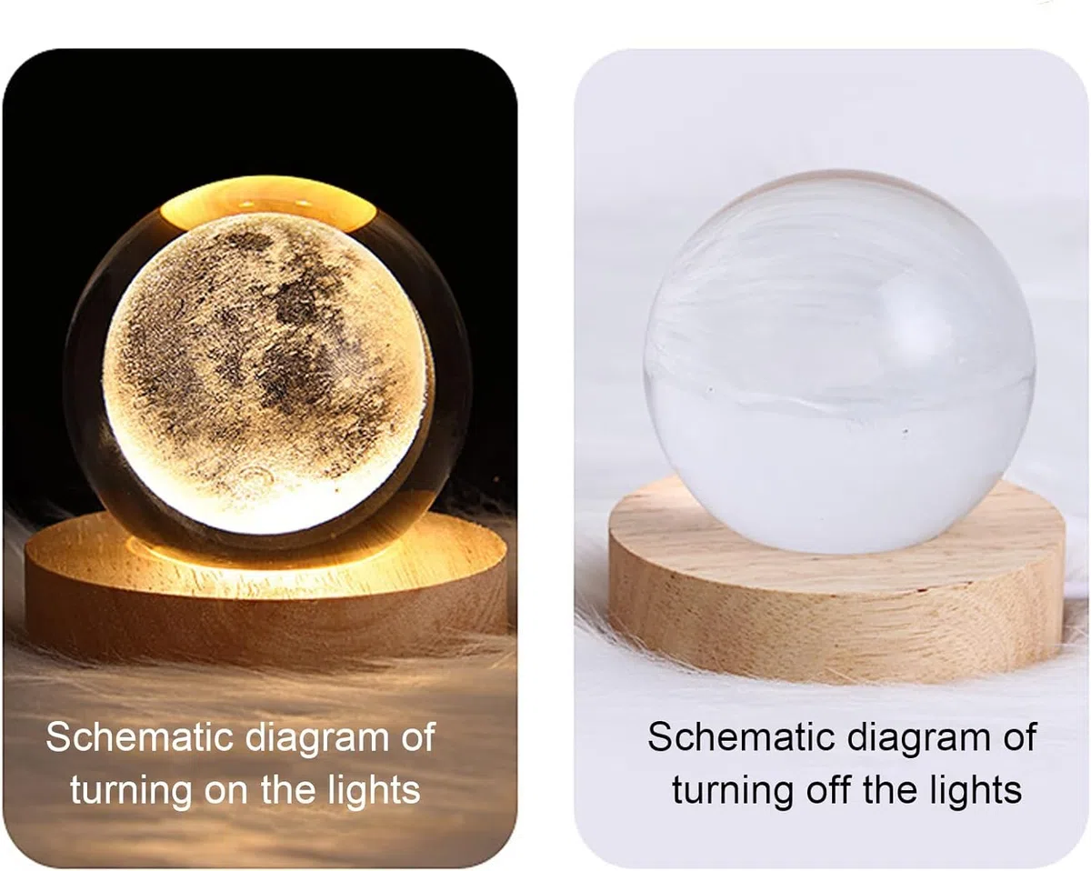 Iordan Sfera di cristallo 3D con motivo con alce, luce notturna per bambini a forma di sfera in vetro, lampada da notte con base in legno, tema fantasy con alce, decorazione in cristallo, con LED,