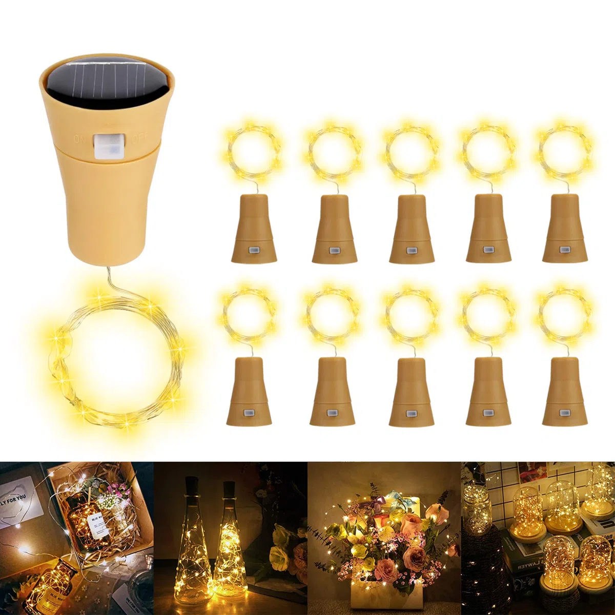 Solare Luci Stringa per Bottiglia di Vino, ALED LIGHT 10 Pack Bianco Caldo Luci Solari Lights LED Lampade Filo di Rame Catena Luminosa Luce Decorazione Interni Esterni per Festa Matrimonio DIY Regalo