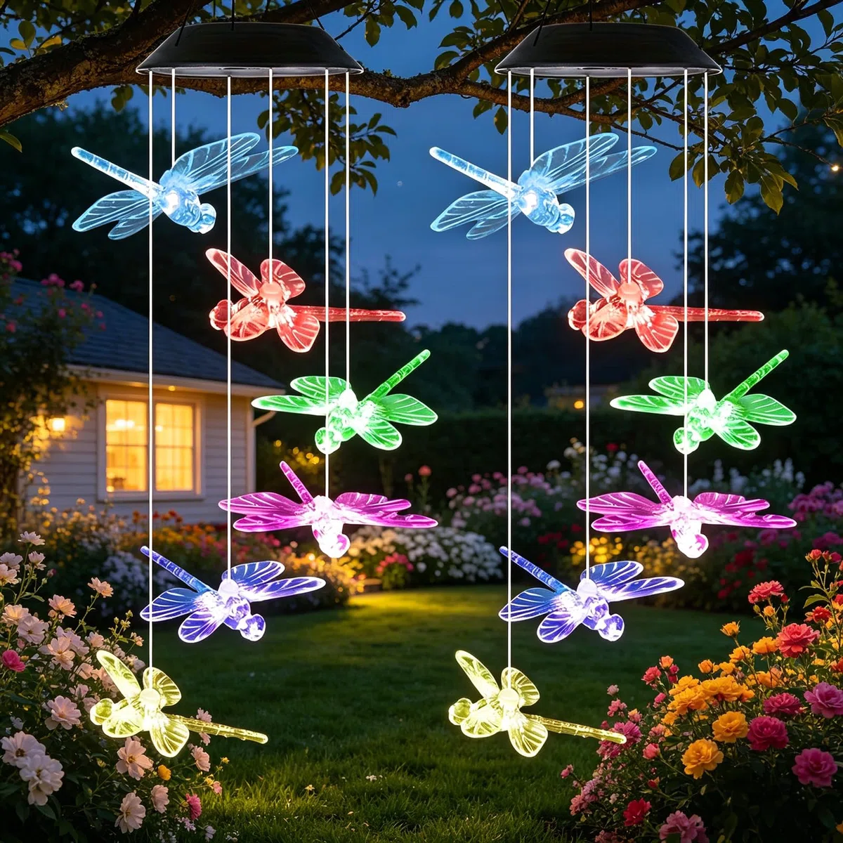 Set da 2 giostrine solari da esterno a forma di libellula – Lampade solari per giardino, balcone – Resistente alle intemperie – Decorazioni sospese luminose – Idea regalo per donna, mamma, nonna