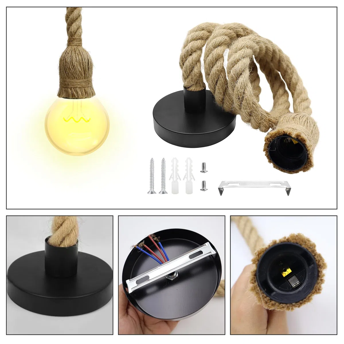 2 Pezzi Lampada Corda E27 Lampada a Sospensione Industriale Fai Da Te lampadario corda da soffitto per sala da pranzo sala bar caffetteria lampadario a sospensione-lunghezza 100cm