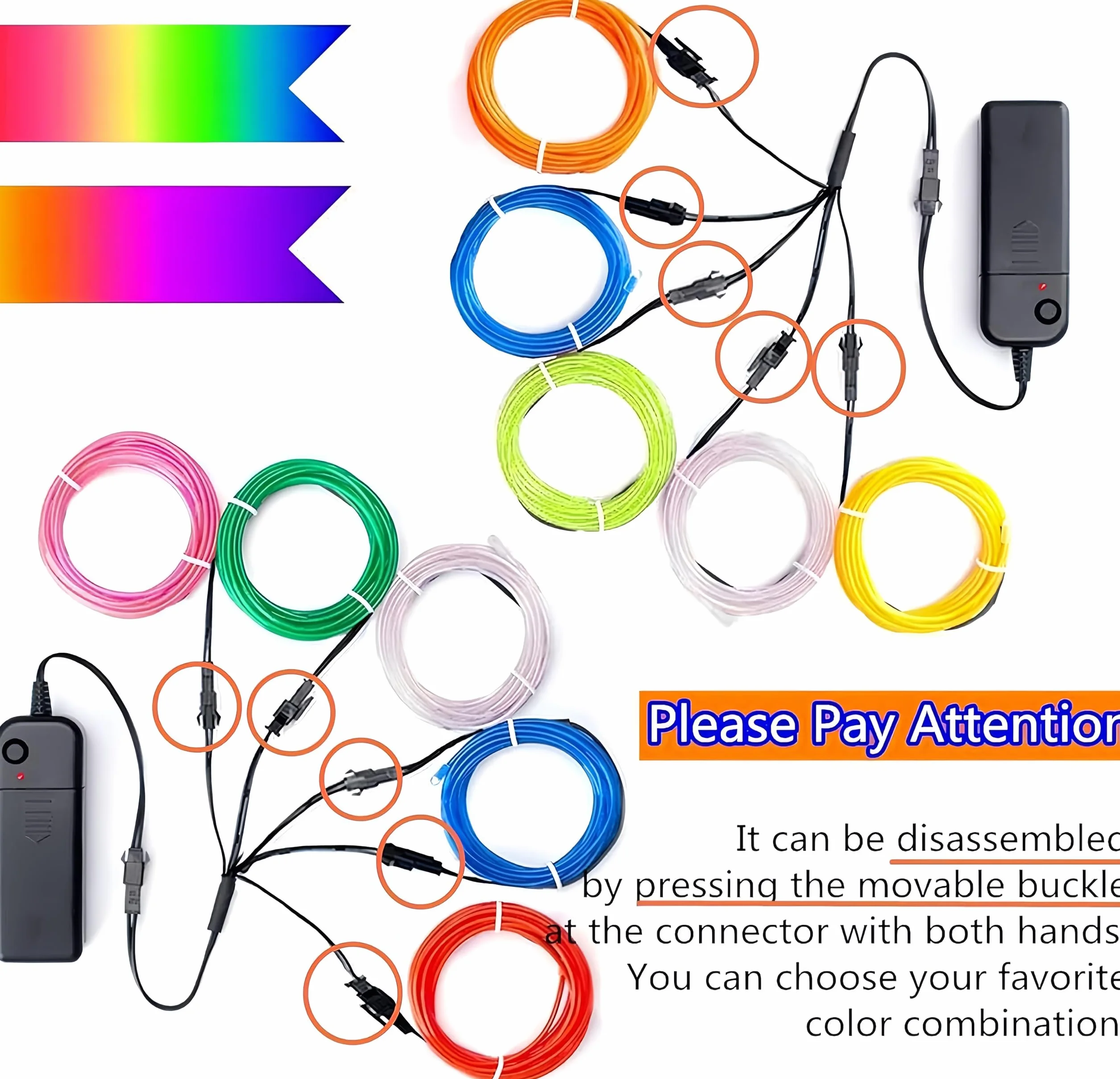 EL Filo 10 x 1m LED Neon Flessibile lettroluminescente con 3 Modalità 'ardore di Stroboscopico Party Decorazione