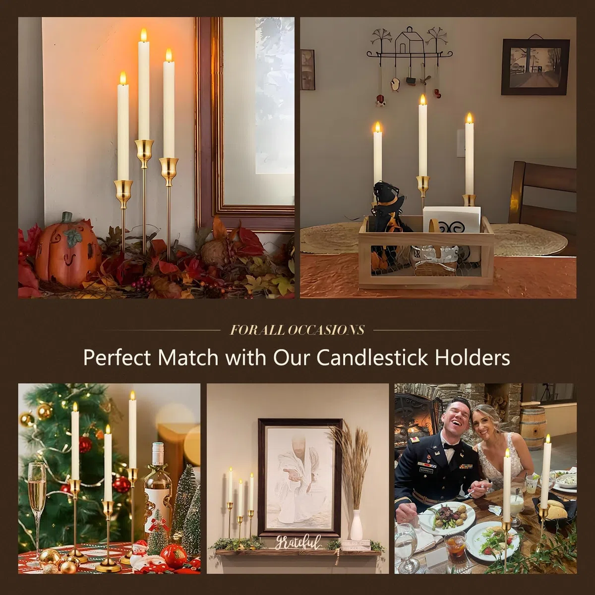 KATELUO Candele LED Fiamma Oscillante, 6 Pezzi Candele Senza Fiamma, LED Candele Finte a Batteria, Candele Coniche a Led, per Natale, Ringraziamento, Halloween, Matrimoni