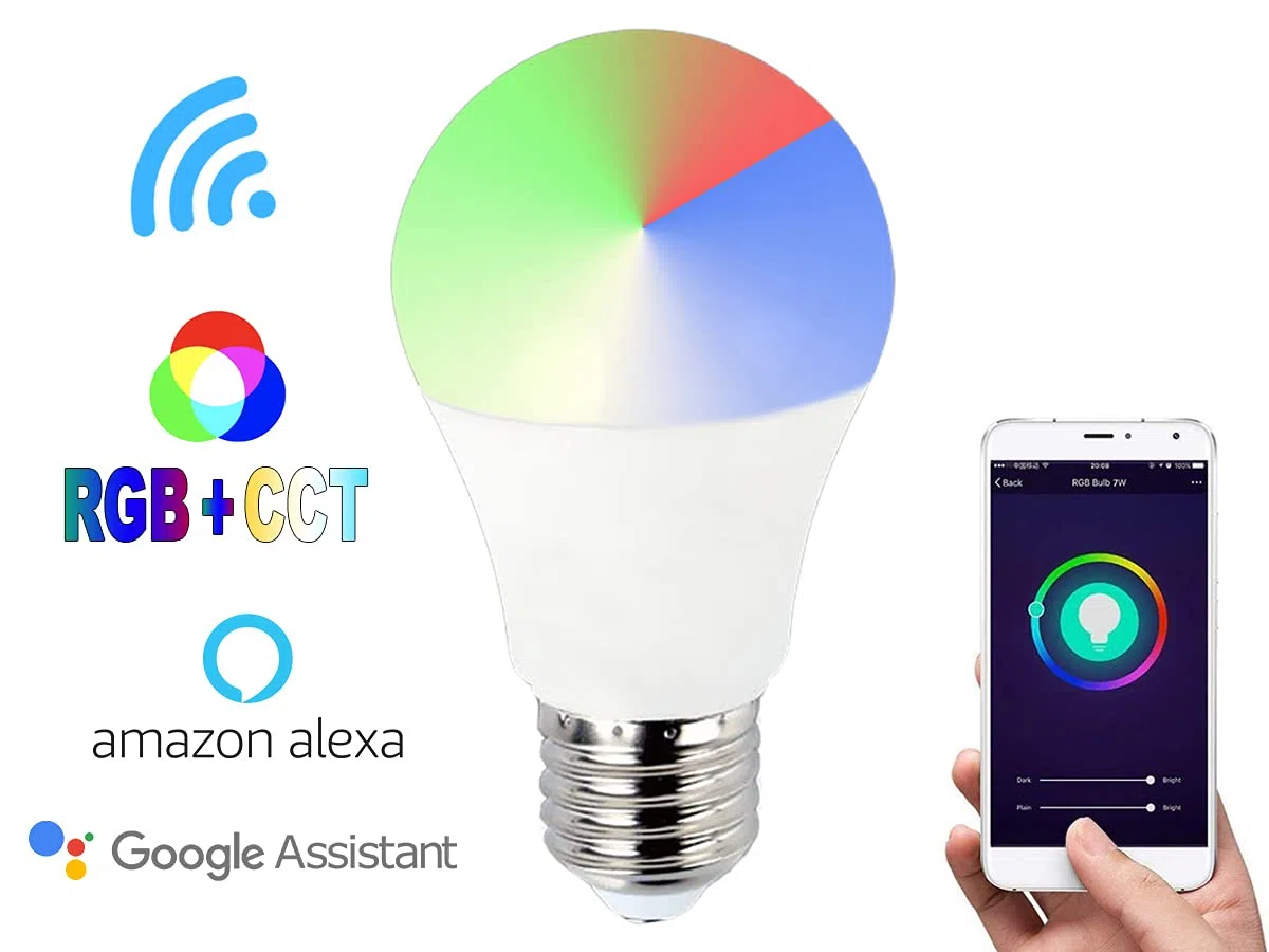 LEDLUX 2 Pezzi Lampade Led Smart, Faretto Led WiFi, RGB + CCT, Dimmerabile APP, Compatible Con Amazon Alexa Google Home (E27 A65 15W)