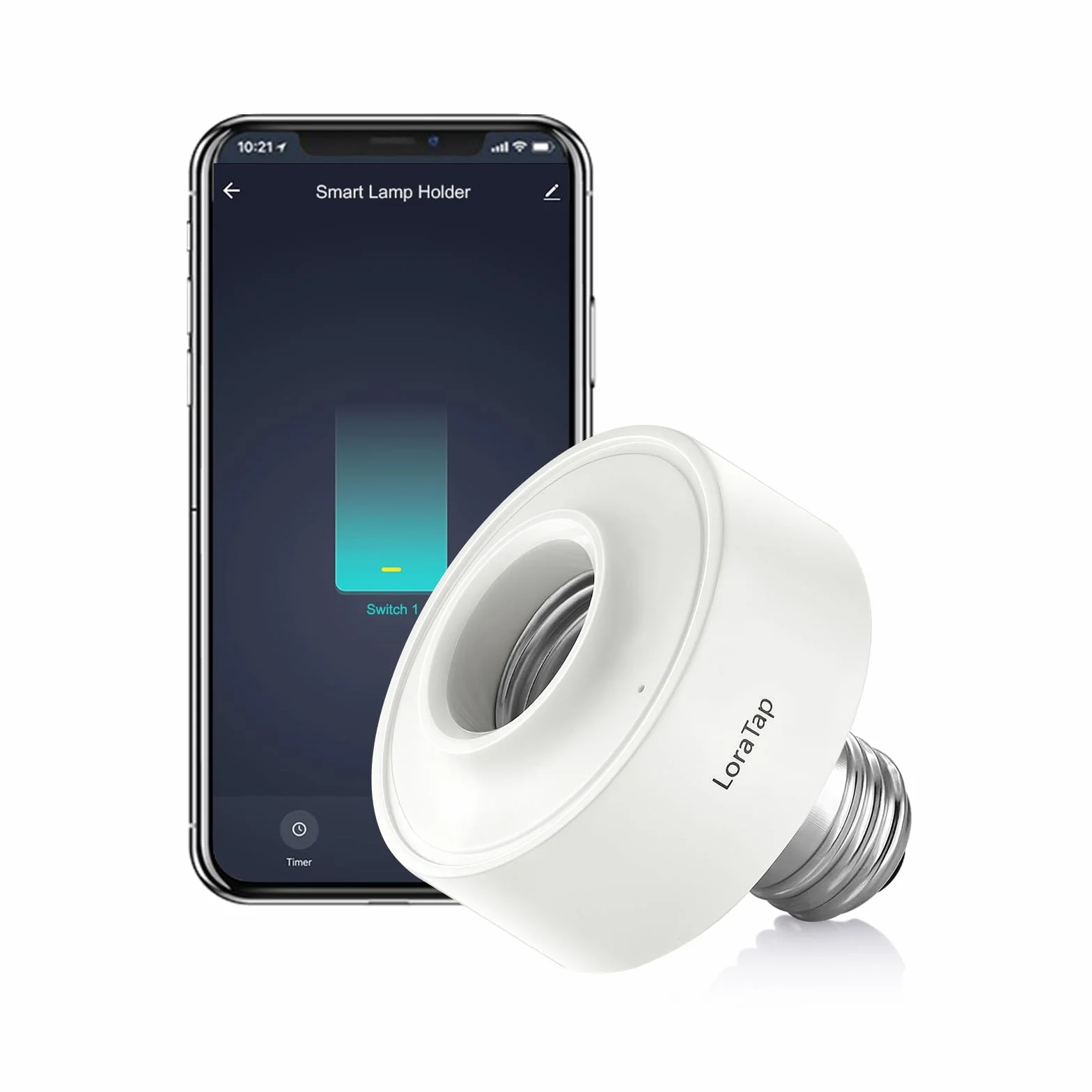 LoraTap Smart WiFi Portalampada E27, Adattatore per LED Lampadina Wireless Timer Funziona con Echo Alexa, Controllo Remoto Smartphone Tramite App Smart Life, Bianco