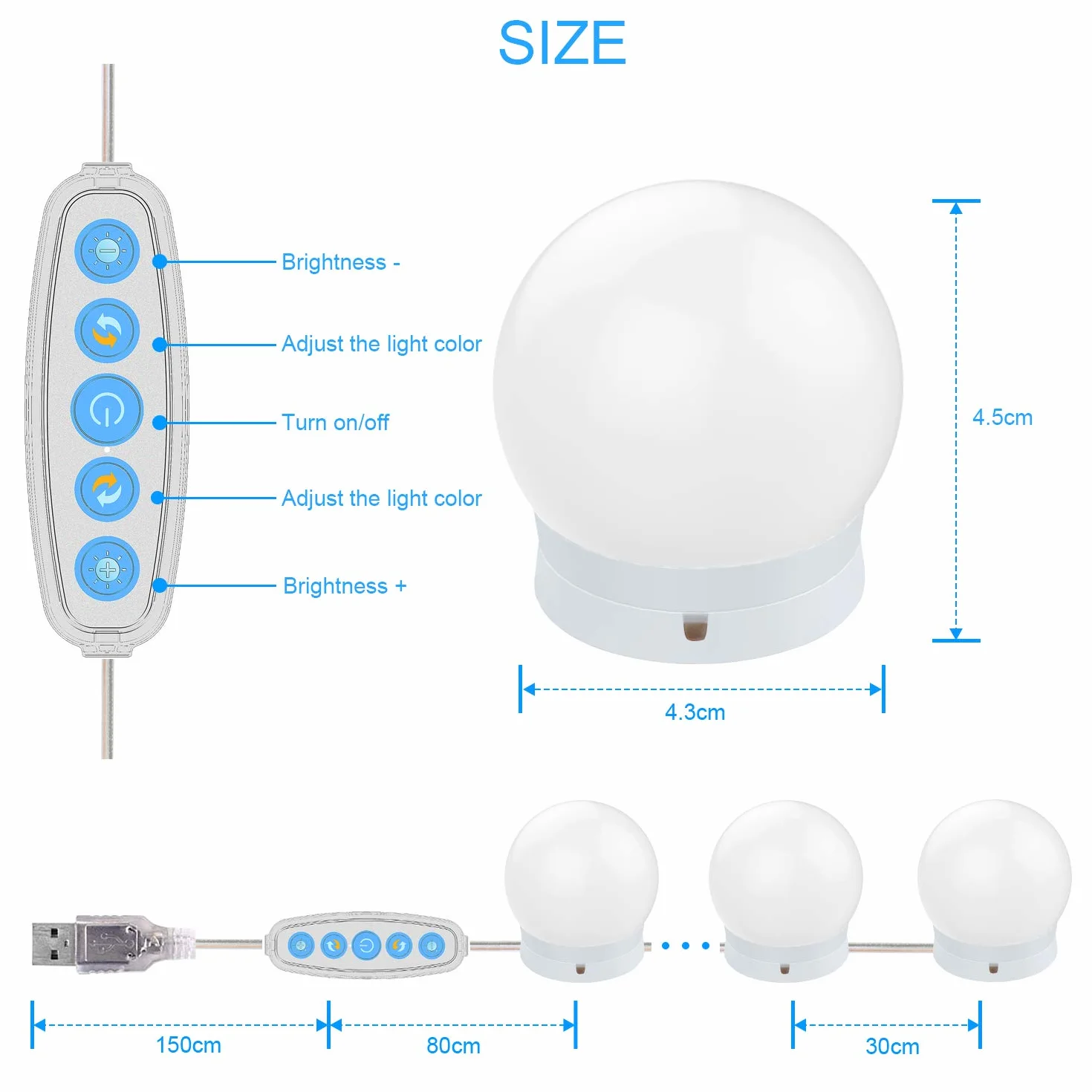 Aourow Luci da Specchio a LED in Stile Hollywood,Lampade da Toeletta con 10 Lampadine Dimmerabili,Lampada da Trucco a LED 5 Modalità Colore e 6 Luminosità per Specchio Cosmetico