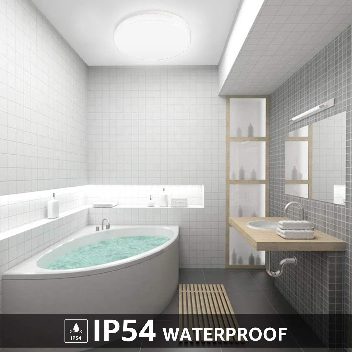 LE Plafoniera LED Dimmerabile 24W 2100lm, Ø 33cm, Lampada da Soffitto Bianco Diurno 5000K, Lampada da Bagno Impermeabile IP54, Lampade Ideali per Camera da Letto Balcone Bagno Cucina Ufficio Studio
