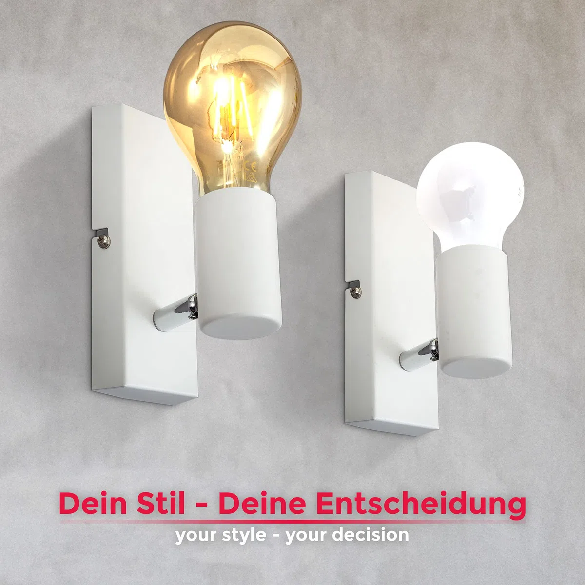 B.K.Licht Lampada da parete orientabile in metallo bianco, adatta per 1 lampadina E27 non inclusa max. 60W, applique da muro per salotto o sala, faretto stile industriale per entrata o scale IP20