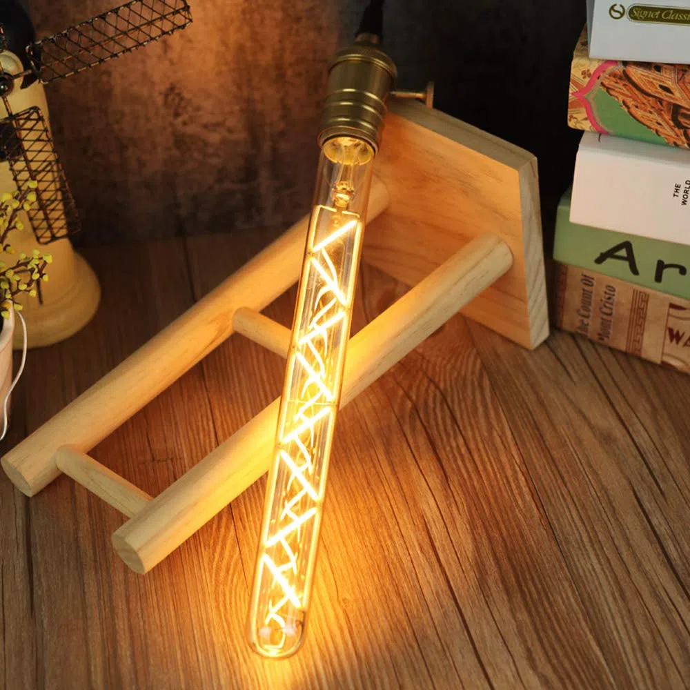 Edison Classic Long Test Tube T28 300mm Zigzag Design Straight Led Filament 6W Dimmerabile Specialità Lampadina decorativa (Golden)