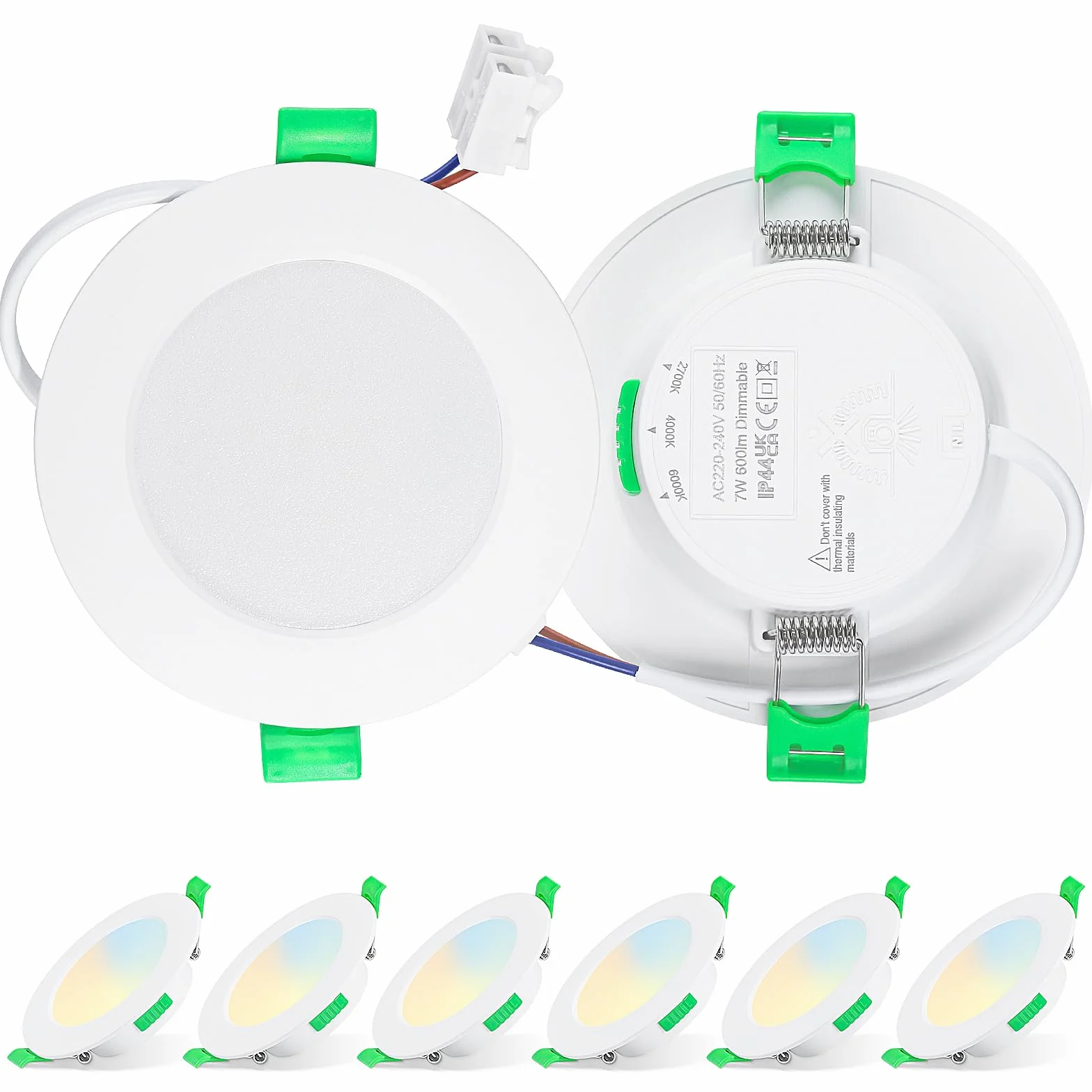74 – 90 mm, faretto da incasso a LED, 6 pezzi, 7 W, dimmerabile, 75 mm, 220 V-240 V, IP44, per bagno e cucina, 2700 K/4000 K/6500 K, bianco