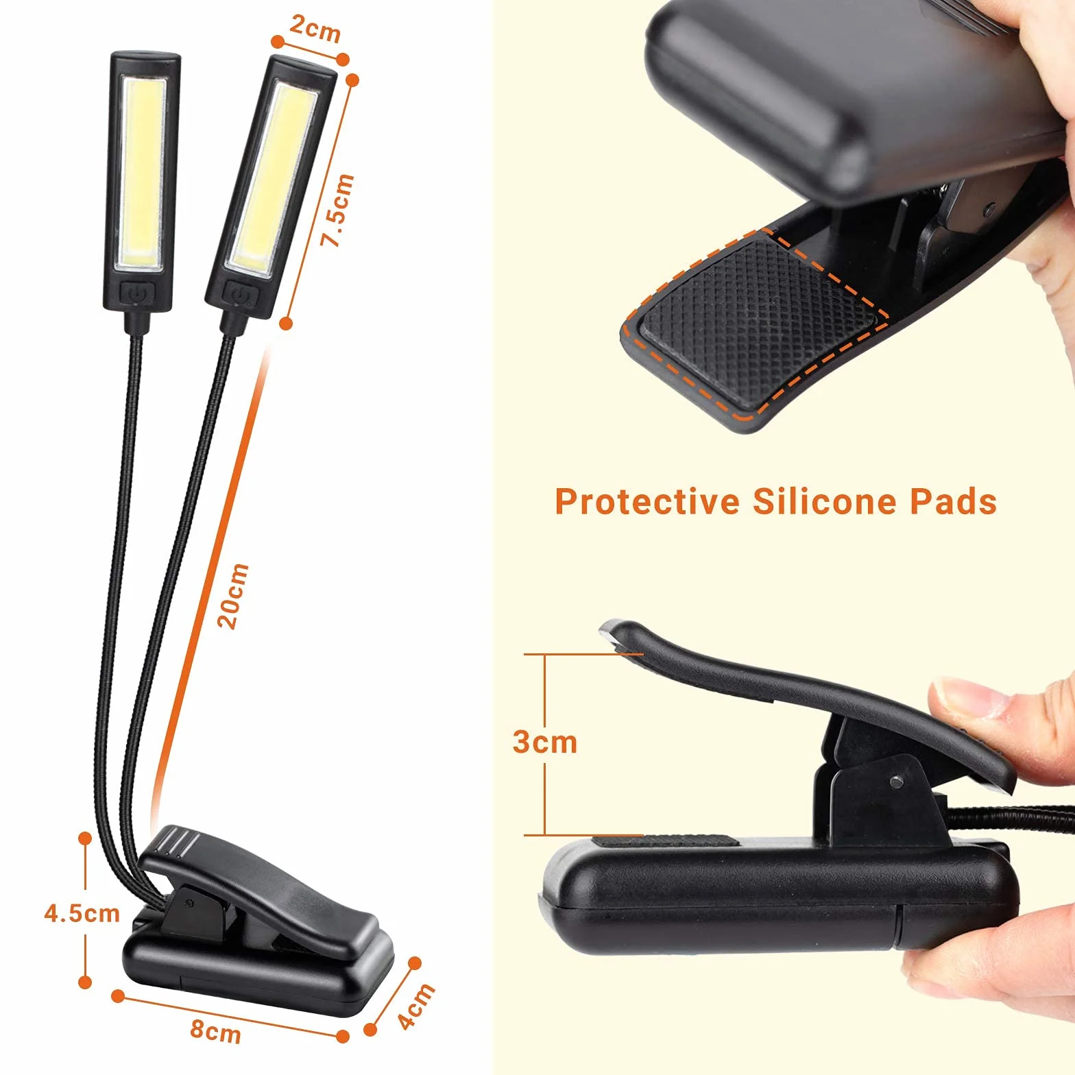 CAHAYA Lampada per Lettura con Pinza Dual Head Luci per Leggio Musicale con 32 LED Luminoso Luce a Clip Portabile con 3 Intensità di Luminosità Cavo di Ricarica 2.5m Modello CY0243