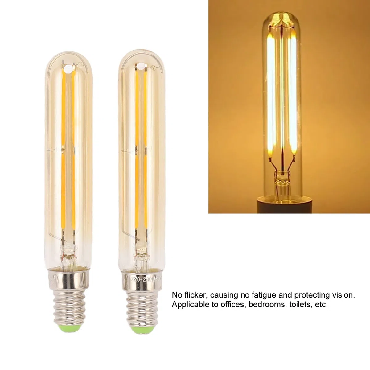 Lampade Tubolari, Lampada Tubolare LED Flikring Free 2300K E14 T20x120 per la Casa (Color oro)