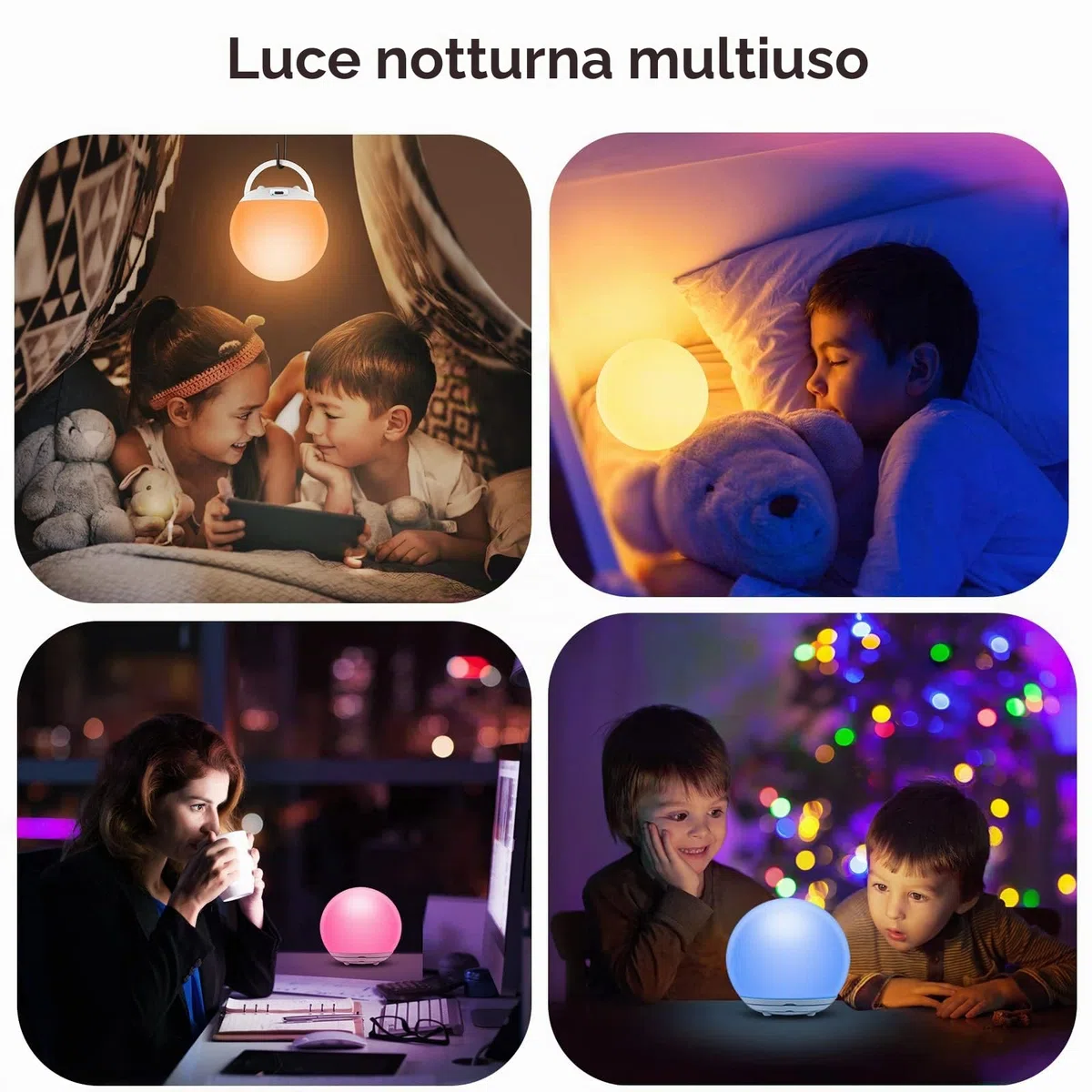 Suright Luce Notturna Bambini,Lampada da Comodino Ricaricabile USB,Luce Notturna LED con Luce Calda Dimmerabile Progressive&Luce a 7 Colori,Touch&Interruttore,Timer per Cameretta,Campeggio, Regalo