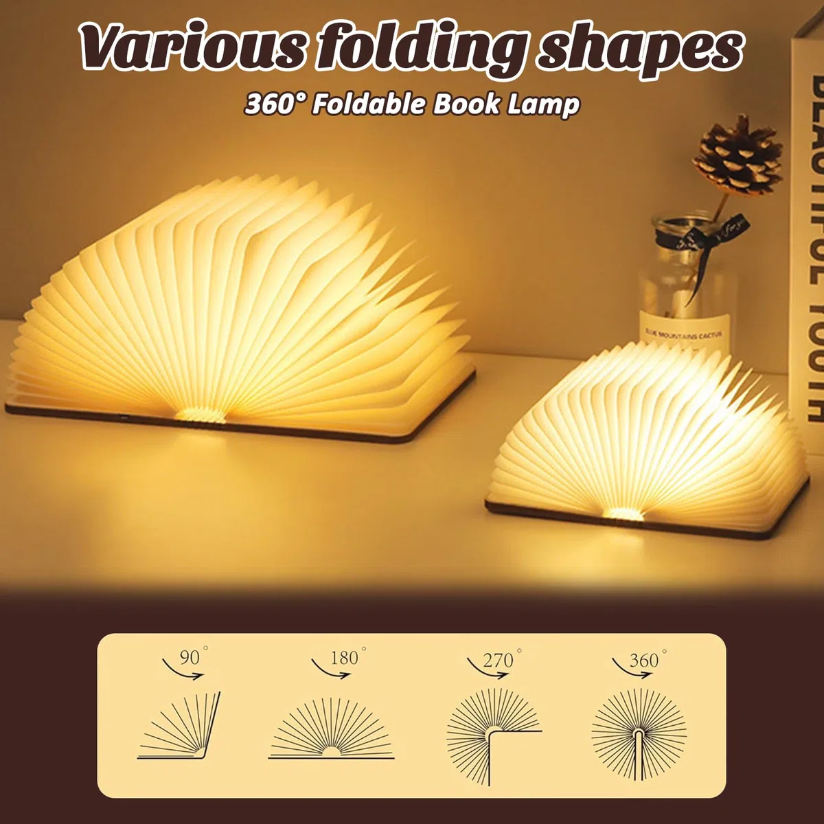 Lampada da Libro in Legno, Lampada a libro pieghevole, Lampada Da Libro A LED, Lampada a Forma di Libro Led Pieghevole in Legno, Regalo divertente per lettori, Regalo di Compleanno