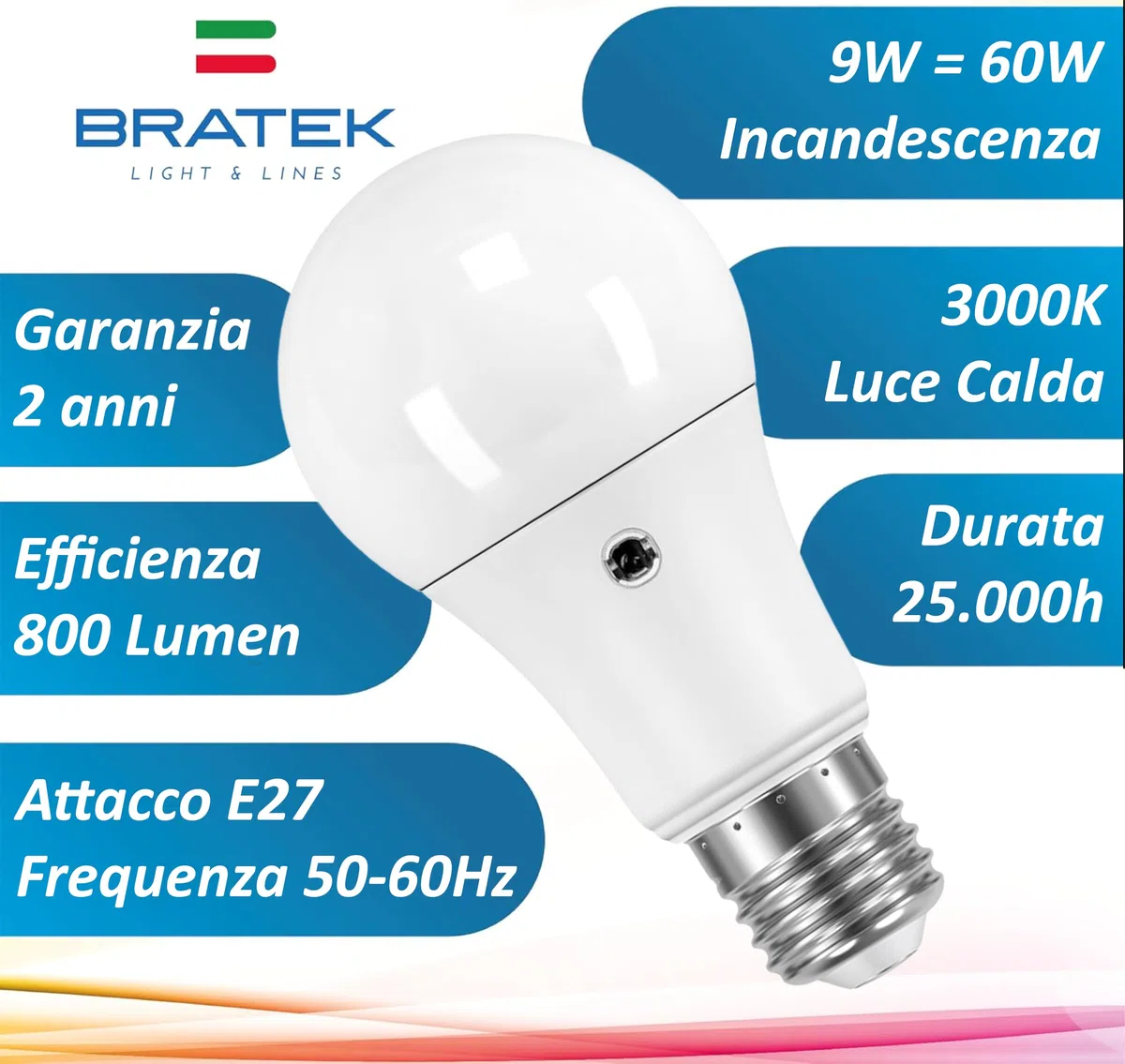 Bratek 2 Lampadine Crepuscolari a Doppio Sensore da Esterno E27 LED A60 9W 3000k - Lampade Crepuscolare da Esterno Luce Calda - 800 Lumen Equivalenti Lampadine 60W a Incandescenza o 45W Alogene