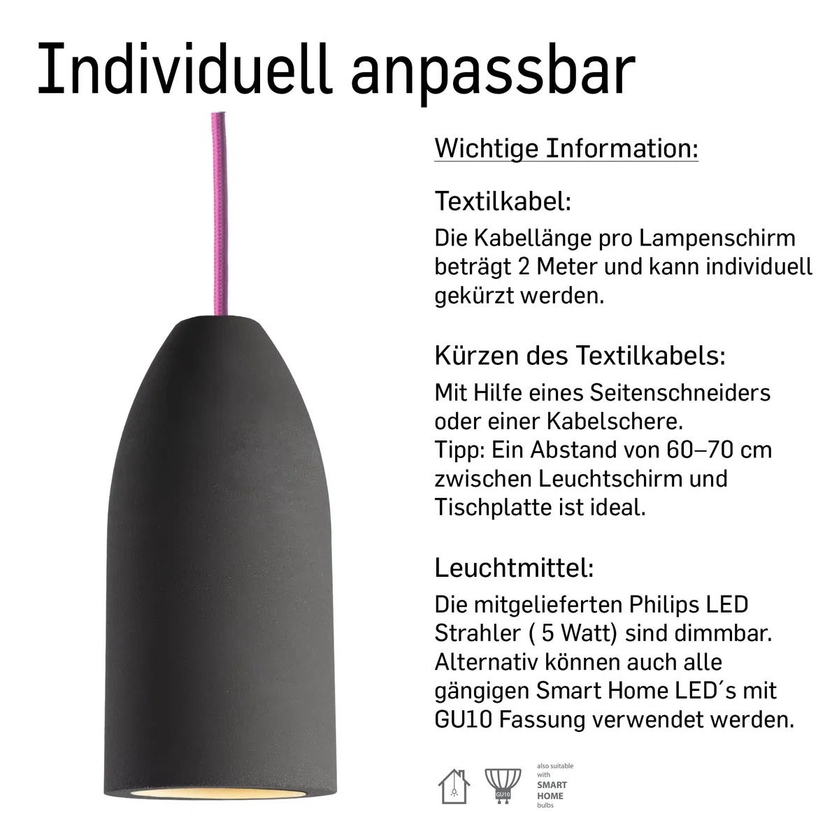 Illuminazione da tavolo da pranzo rotonda (33 colori cavi), binario da soffitto a 3 luci, per sala da pranzo, cemento, grigio scuro, dimmerabile, esclusiva
