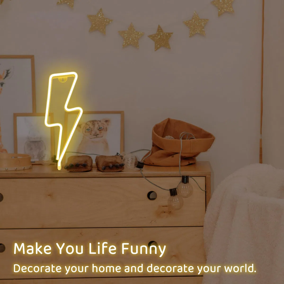 Segnale neon flash, LED per decorazione da parete, batteria o USB, luce al neon decorativa, per camera da letto, cameretta dei bambini, feste, bar, regalo di compleanno (giallo)