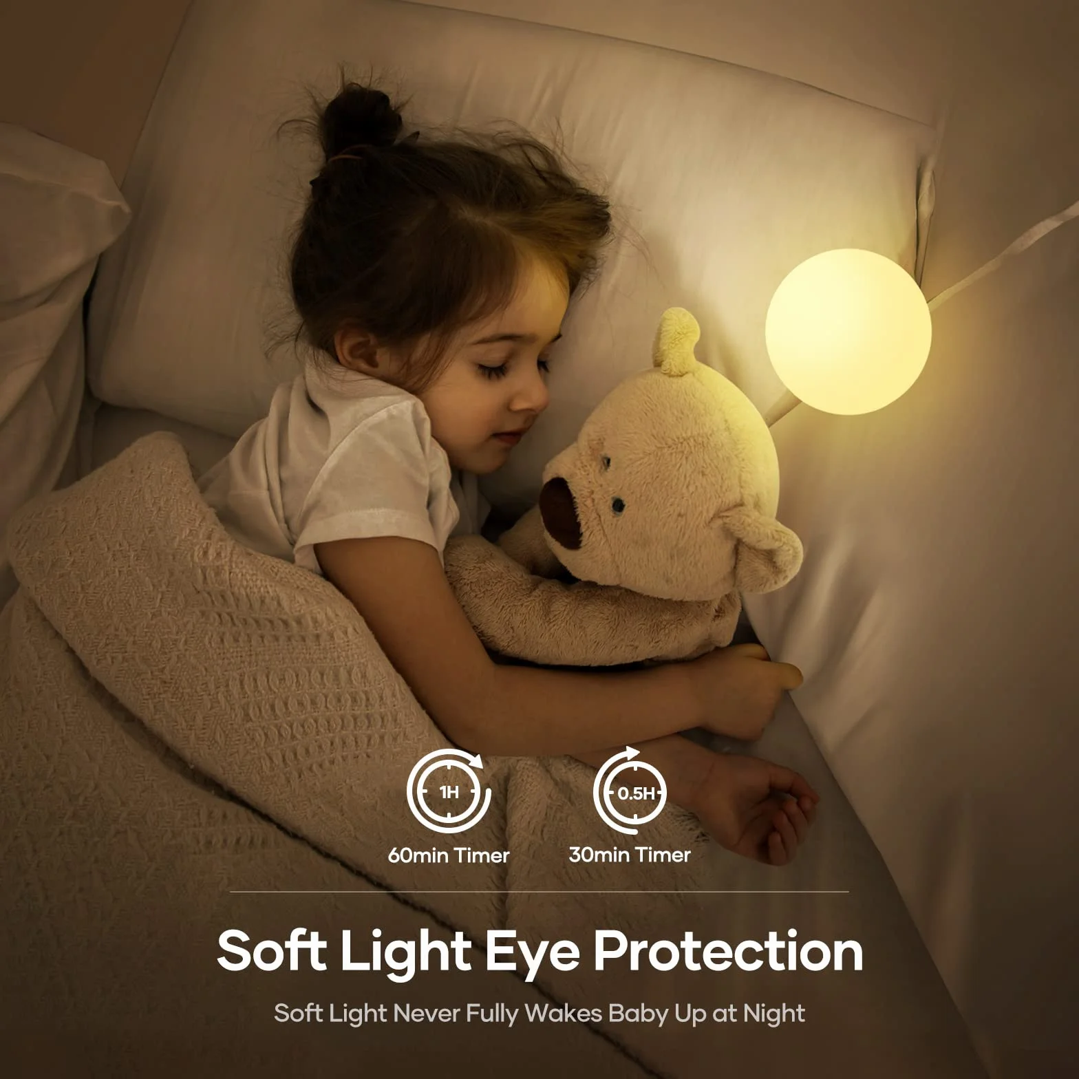 Suright Luce Notturna Bambini,Lampada da Comodino Ricaricabile USB,Luce Notturna LED con Luce Calda Dimmerabile Progressive&Luce a 7 Colori,Touch&Interruttore,Timer per Cameretta,Campeggio, Regalo