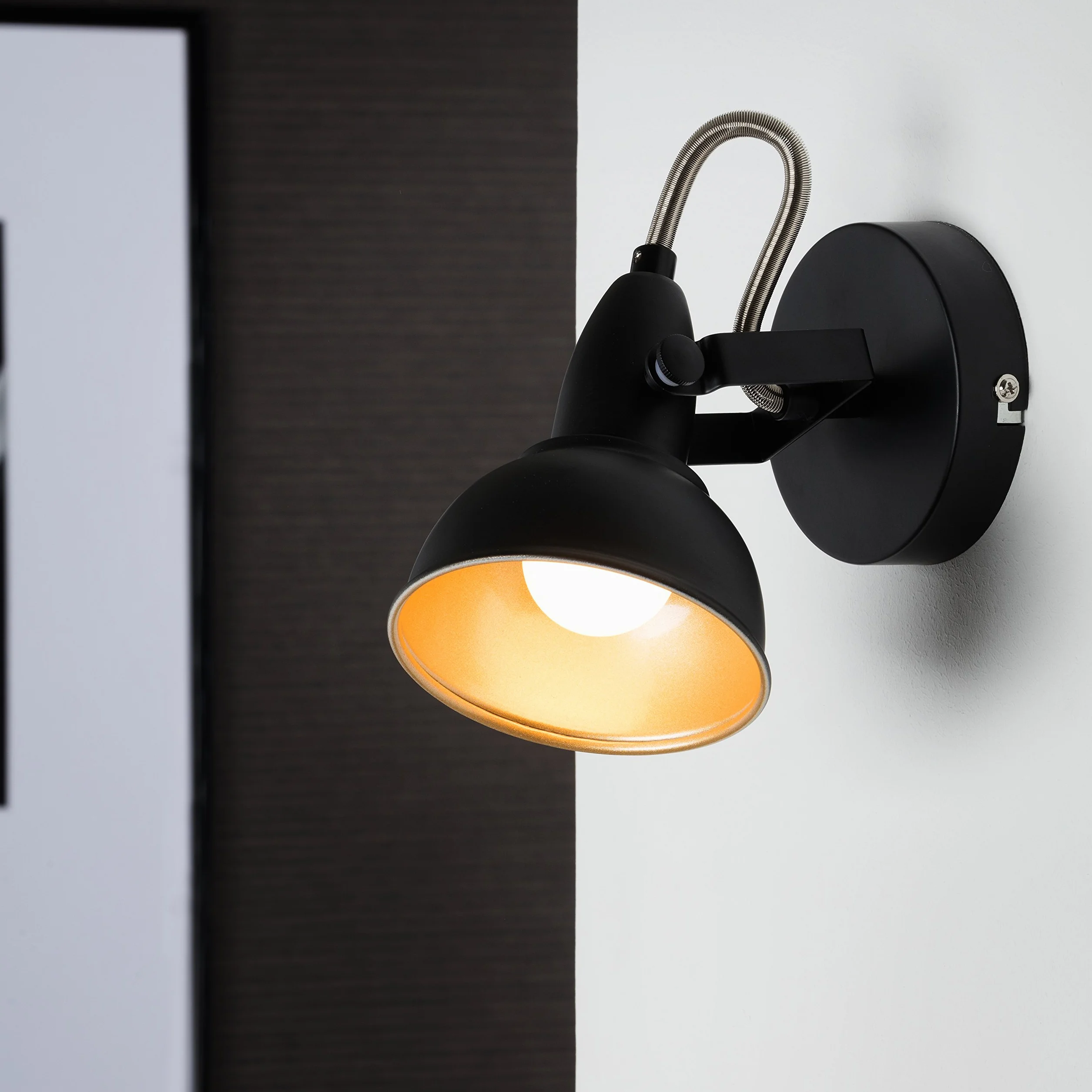 BRILONER - Faretto orientabile Retro Vintage, Lampada da Parete, applique, Attacco E14 Max. 40W Non Inclusa, Paralume Ø10.5cm, Luce da Muro, metallo satinato, Nero/Oro, 100x155mm (DxA)