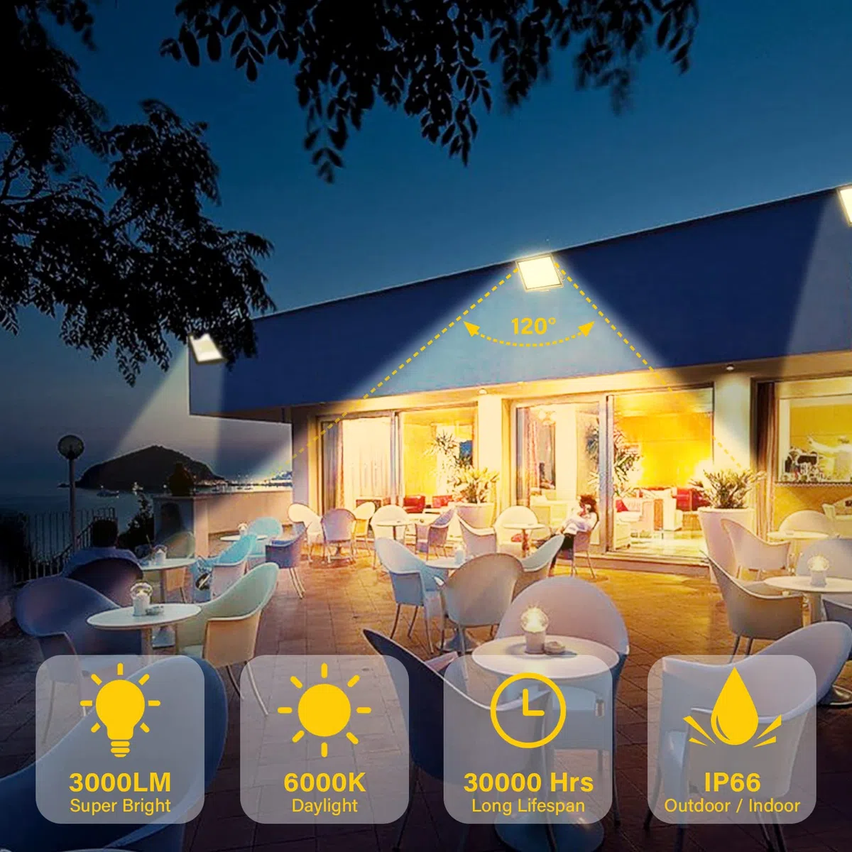 Willpower Luci di sicurezza a LED per esterni 30 W 3000 LM Proiettori a LED IP66 impermeabili bianco caldo 3000 K 85 V-265 V Luce da parete per giardino cortile patio