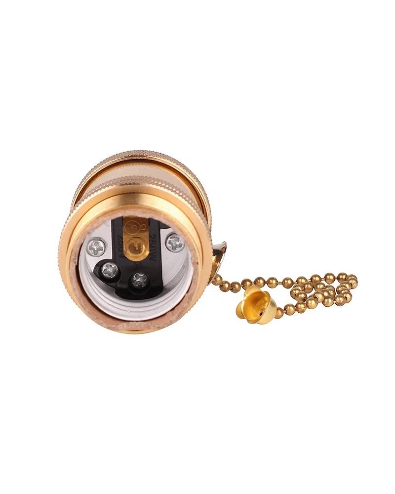 E27 oro base della lampadina del supporto dello zoccolo della lampada con l'interruttore di canale Retro Antico Edison luce ciondolo In ottone massiccio Luce Socket con Staffa per Lampade