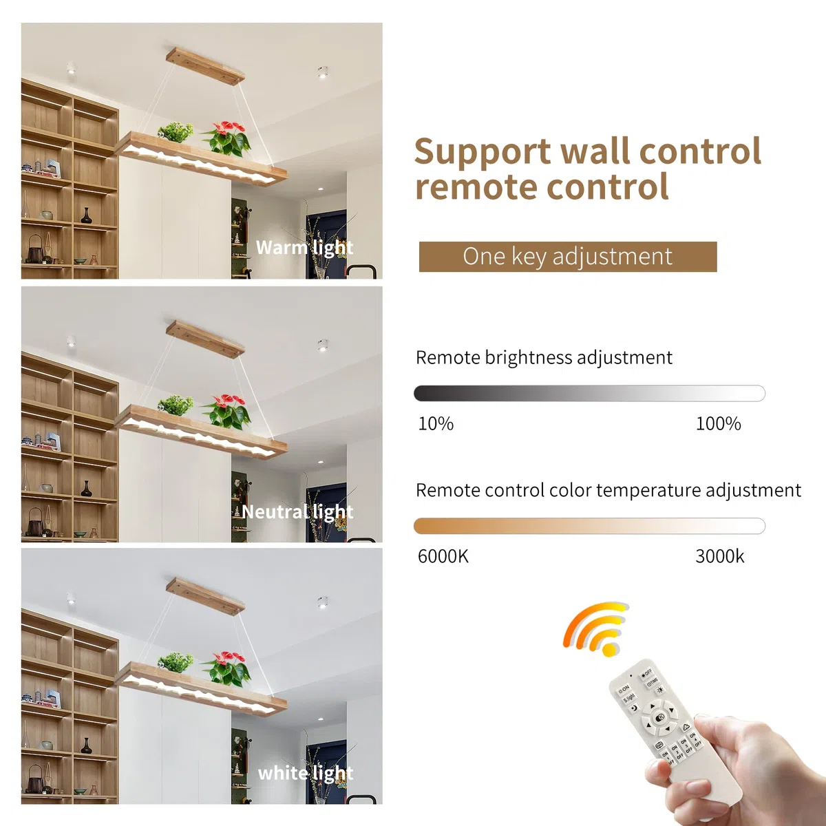 Lampada a sospensione a led in legno, lampada a sospensione rustica in legno dimmerabile per tavolo da pranzo, altezza regolabile, 40W, 100 CM