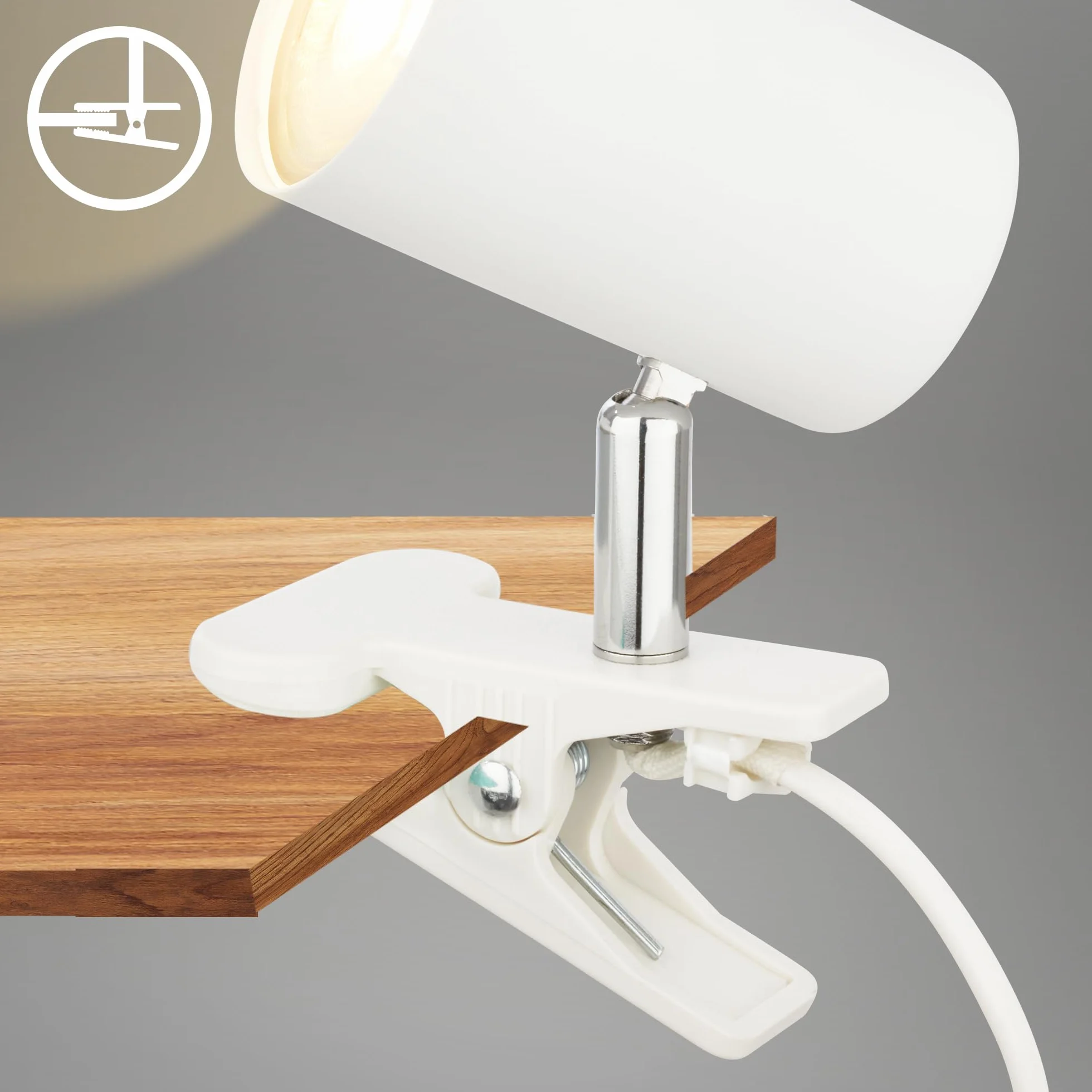 BRILONER - Lampada da scrivania con interruttore a cavo, orientabile, a spina, lampada da lettura, lampada a morsetto, lampada a morsetto, 16,5x6,5x12cm, bianco