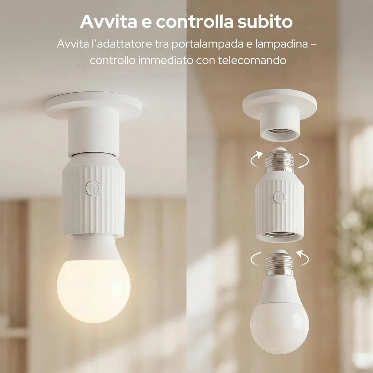 LoraTap Portalampada Wireless con Telecomando,Adattatore Portalampada E26/E27 per Lampade da Soffitto, Armadi e Lampade a Catenella, Base Portalampada a Spina, Interruttore Lampada Telecomando,60W Max