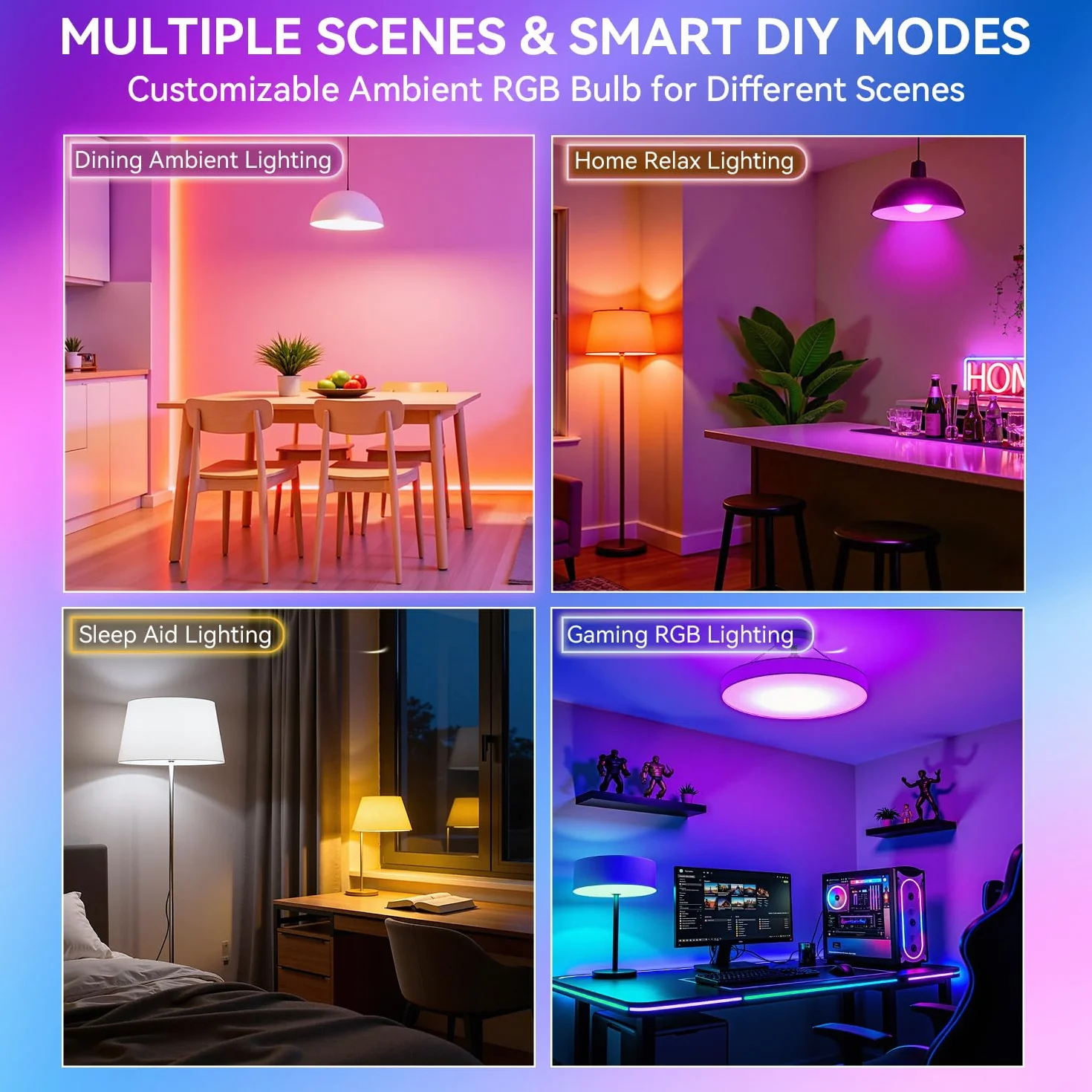 Auxmir Lampadina Alexa E27 Intelligente, Lampadine Smart LED Dimmerabile Multicolore RGB e 100+ Modalità, 10W 800 LM Compatibile con App, Alexa e Google Home, Controllo Remoto, 2 Pezzi