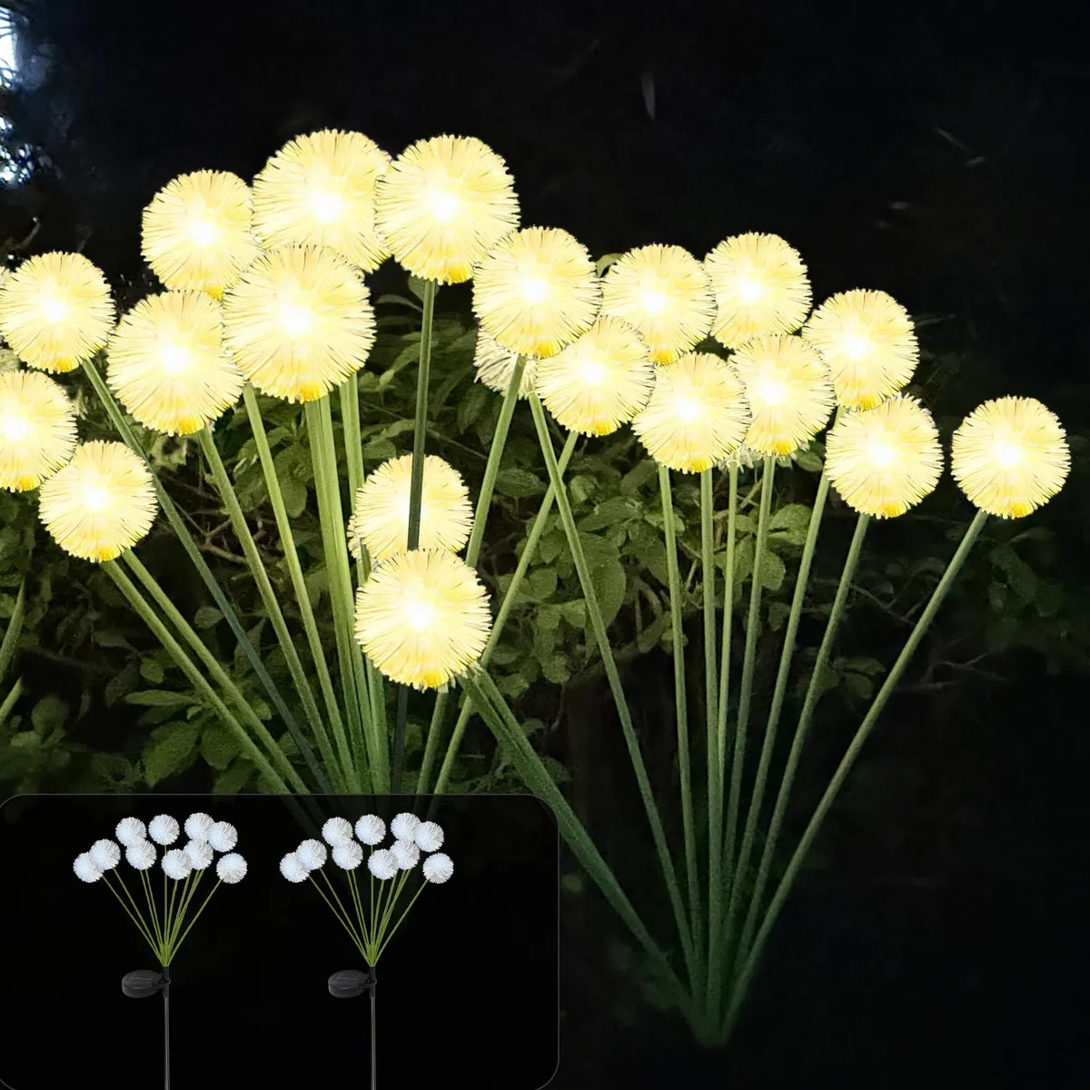 Luci Solari da Giardino da Esterno, 2 Pezzi Luci Giardino Energia Solare di Dente di Leone, 20 LEDs, 2 Modalità, Bianco Caldo, IP65 Impermeabile, per Balcone Cortile Patio Sentiero Prato decorazioni