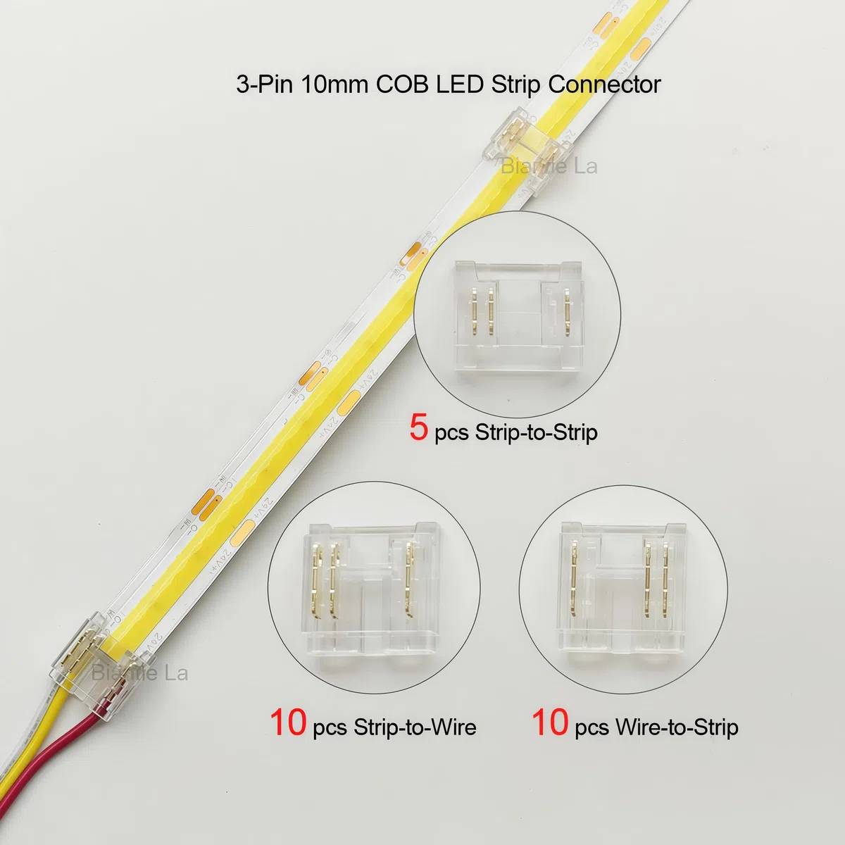 Kit di connettori per striscia LED COB a 3 pin, 10 mm, per giunti da striscia a filo e striscia a striscia su strisce LED CCT COB (confezione da 25)