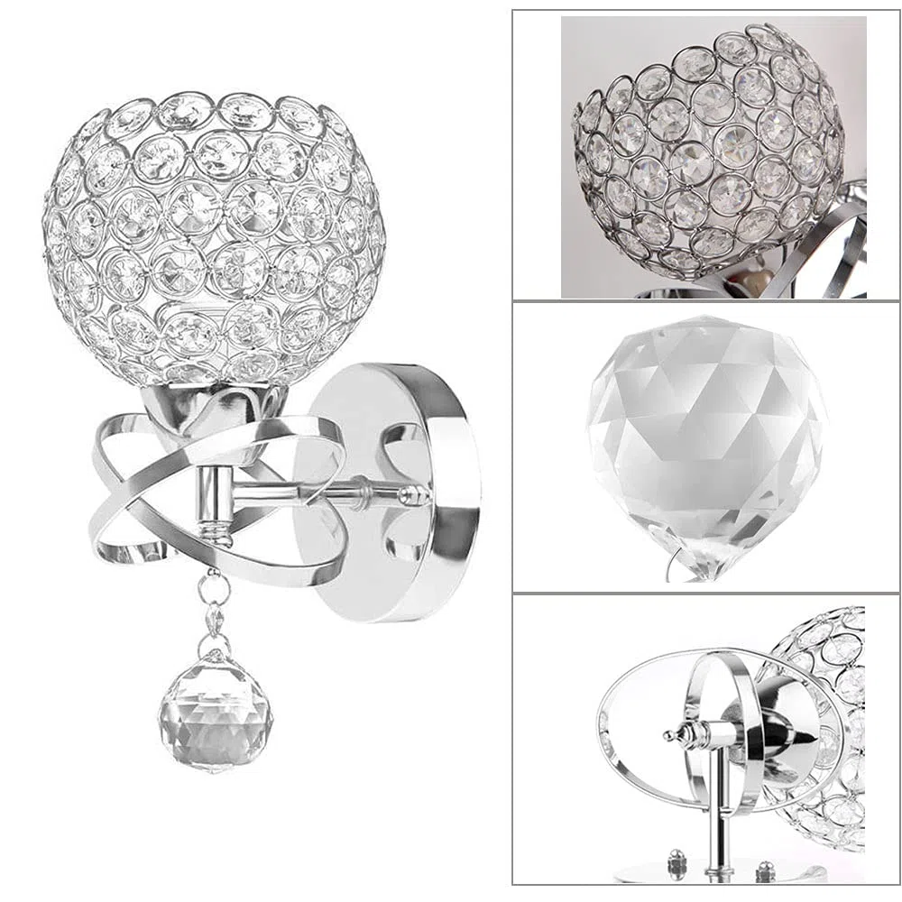 Lampada da Parete Moderno Cristallo Applique da Parete E27 Industriale Lampadario Da Soffitto Creativa Per Corridoio Scale Ingresso Camera da Letto per Bambini (Argento)