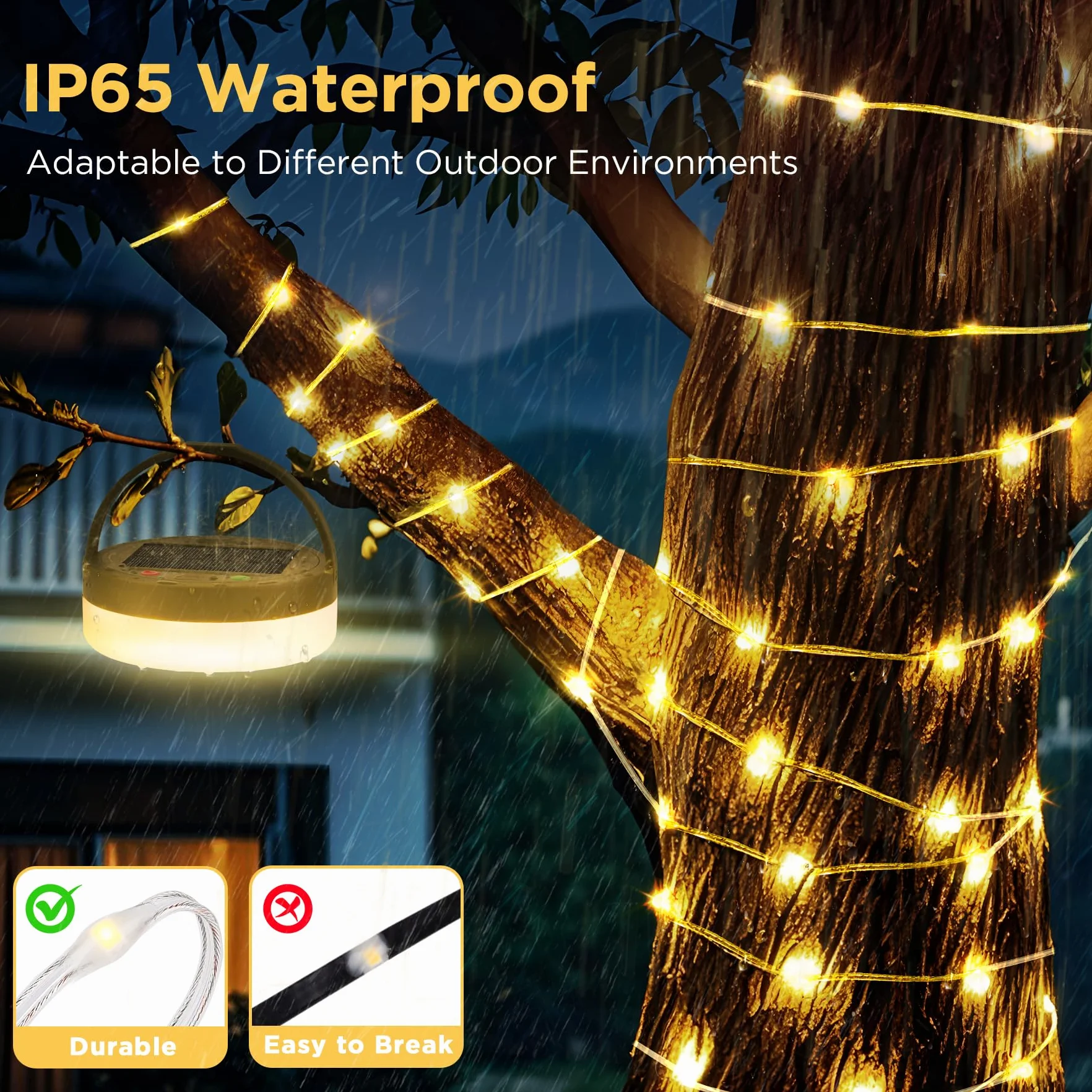 10M Catena luminosa da campeggio arrotolabile, portatile 3 in 1, con 8 modalità di illuminazione, Solari & USB ricaricabile, impermeabile luce da campeggio per campeggio, escursionismo