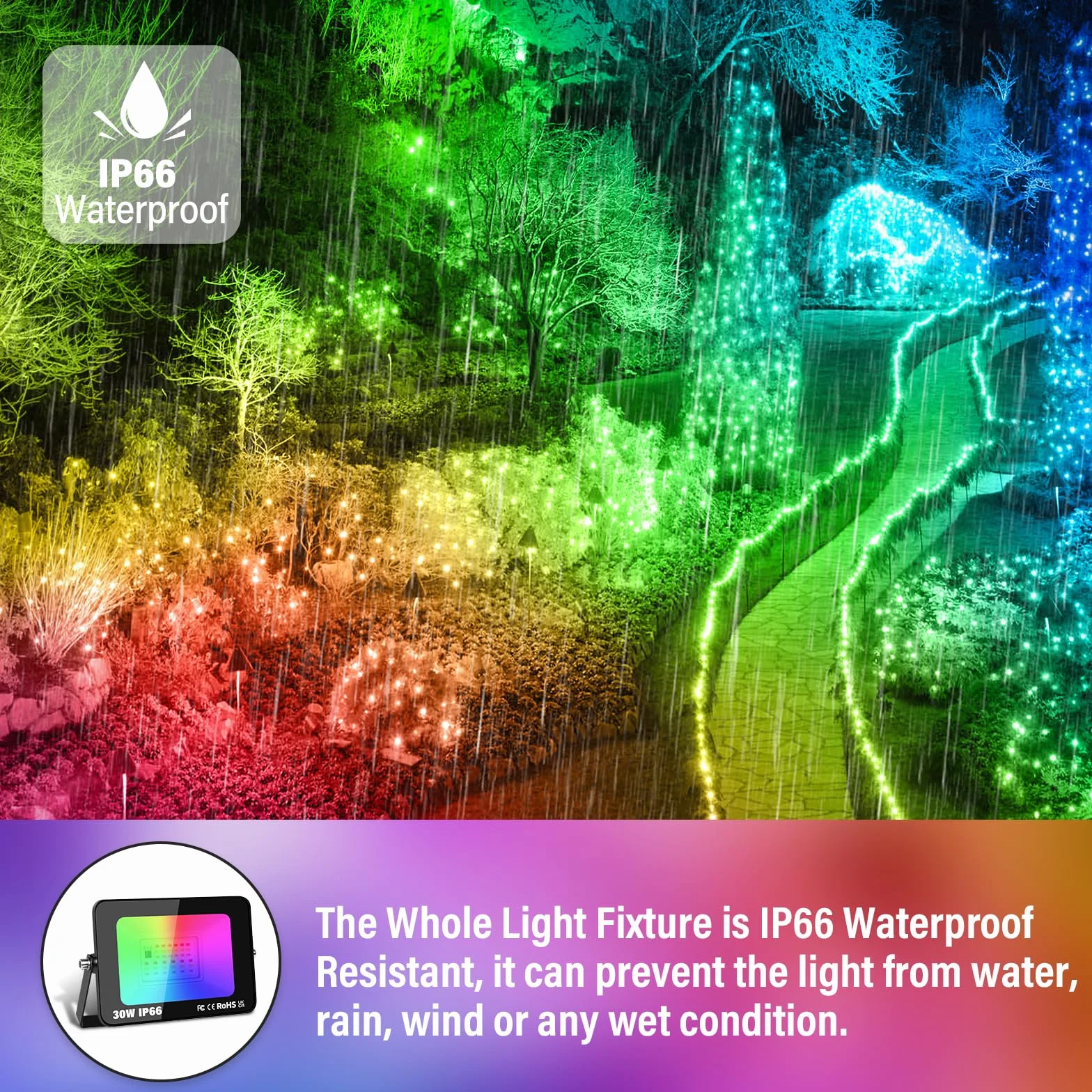 RIGIDON 1 pezzi 30W Faretto LED RGB con Telecomando, Proiettore 16 Colori 4 Modalità Funzione di Memoria Proiettore da Interno Esterno, Impermeabile IP66 Faretti LED per Halloween Natale Giardino