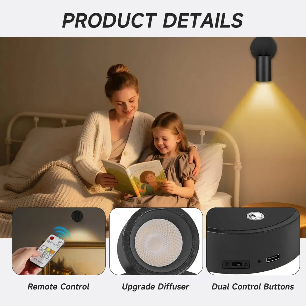 Faretto a LED Senza Fili, Lampada da Parete, Faretto Led Ricaricabile con Telecomando, FAretto a Batteria 3 Temperature di Colore, Dimmerabile, Funzione Temporizzazione, per Piante Artistiche