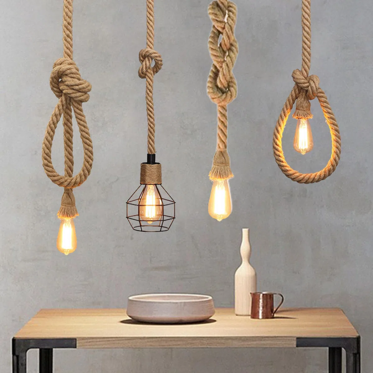 2 Pezzi Lampada Corda E27 Lampada a Sospensione Industriale Fai Da Te lampadario corda da soffitto per sala da pranzo sala bar caffetteria lampadario a sospensione-lunghezza 100cm