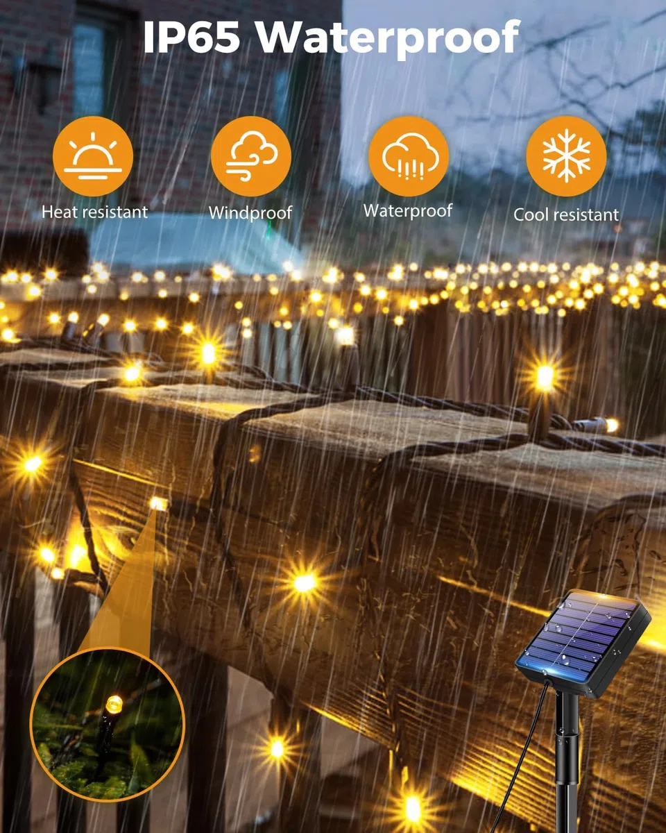 btfarm 2 Pezzi Luci Solari Esterno, 6M 60LED Catena Luminosa Esterno Solare IP65 Impermeabile, 8 Modalità Lucine Natale Esterne Energia Solar Decorative per Giardino Albero Patio, Bianco Caldo