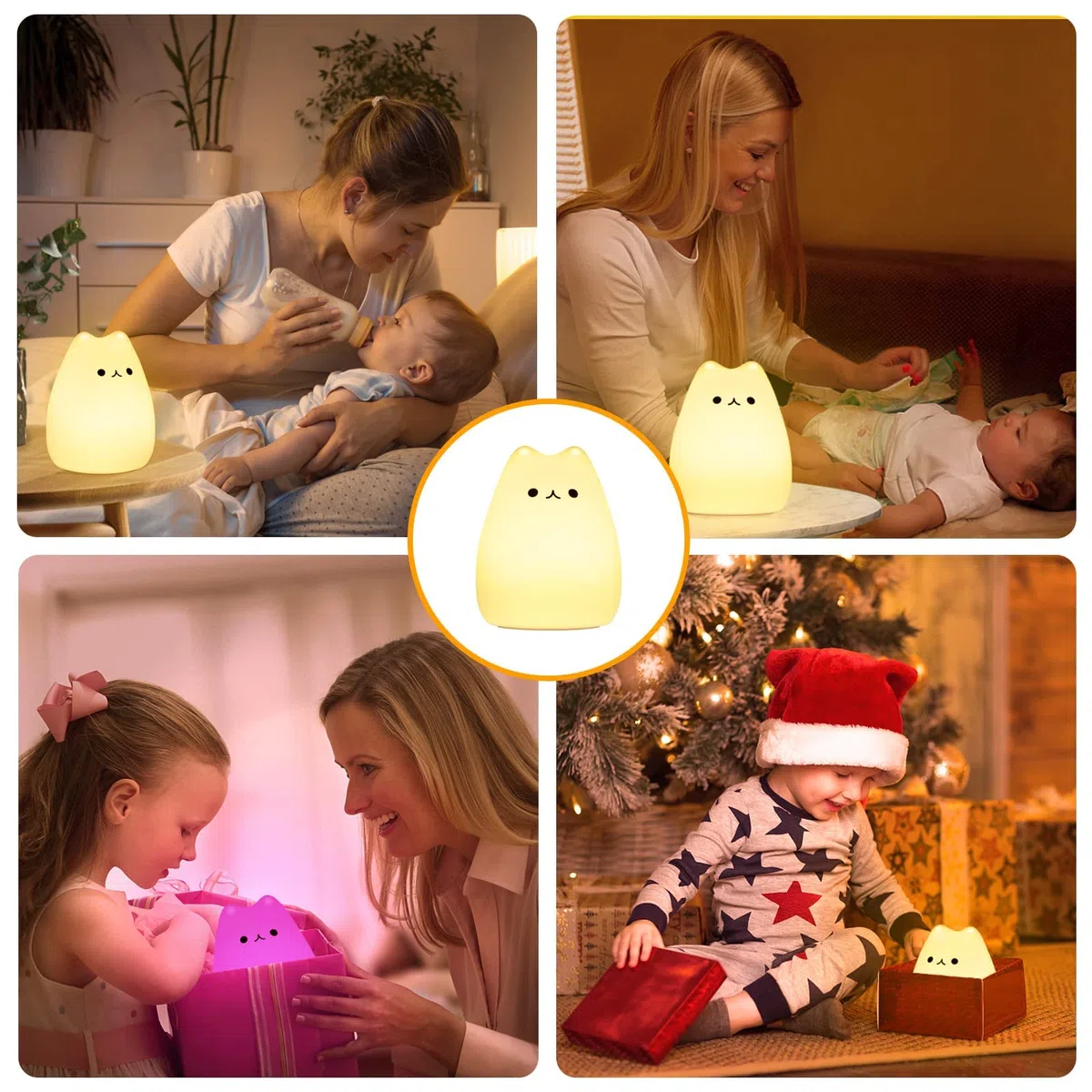 Luce Notturna Bambini, RGB Lampada Notturna Per Bambini, Dimmerabile Lucina Notte Bambini, Funzione Timer 7 Colori USB Ricaricabile LED Silicone Regalo Neonato Cameretta