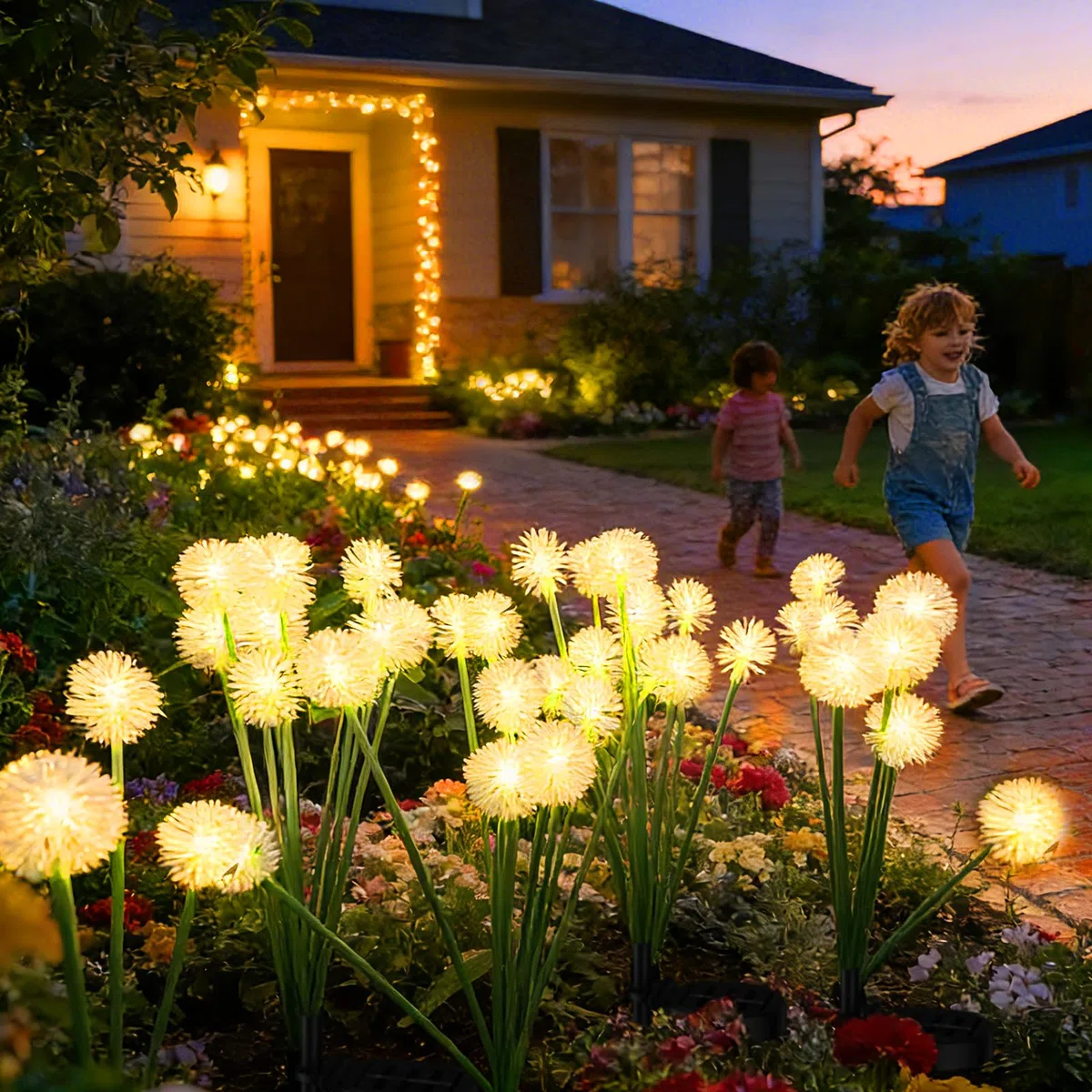 Luci Solari da Giardino da Esterno, 2 Pezzi Luci Giardino Energia Solare di Dente di Leone, 20 LEDs, 2 Modalità, Bianco Caldo, IP65 Impermeabile, per Balcone Cortile Patio Sentiero Prato decorazioni