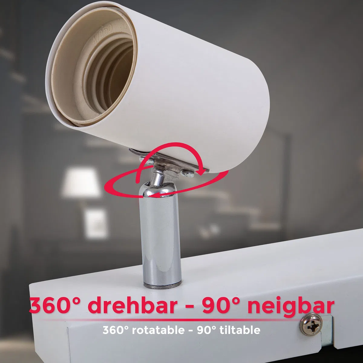 B.K.Licht Lampada da parete orientabile in metallo bianco, adatta per 1 lampadina E27 non inclusa max. 60W, applique da muro per salotto o sala, faretto stile industriale per entrata o scale IP20