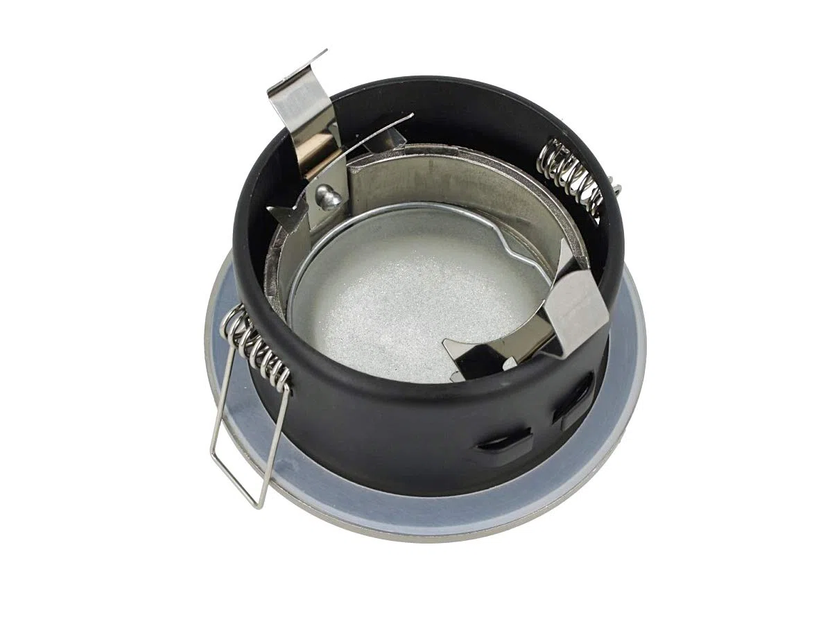LEDLUX 2 Pezzi Porta Faretto Impermeabile, Porta Faretti da Incasso GU10 MR16, IP54 Per Luci Incasso Da Bagno e Esterno (Rotondo, Nichel Satinato)
