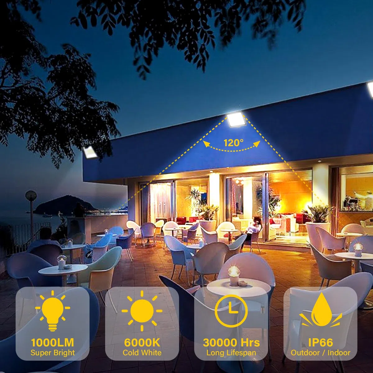RIGIDON 2x 10W Luci da Esterno, 1000 Lumens Faretto Led, Fari di Sicurezza, Proiettore Led Esterno, Faretti LED Lampada Luce Bianca Freddo 6000K, IP66 Per Giardino Cortile Garage Piazza Officina