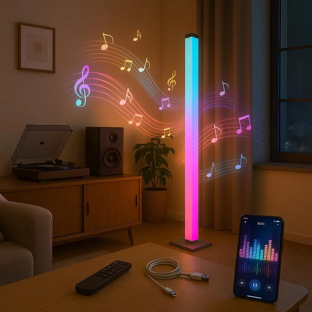 M mimotec - Lampada da terra dimmerabile RGBIC DC 5W, IP44, modalità musica personalizzabile, con cavo USB, telecomando e app inclusi