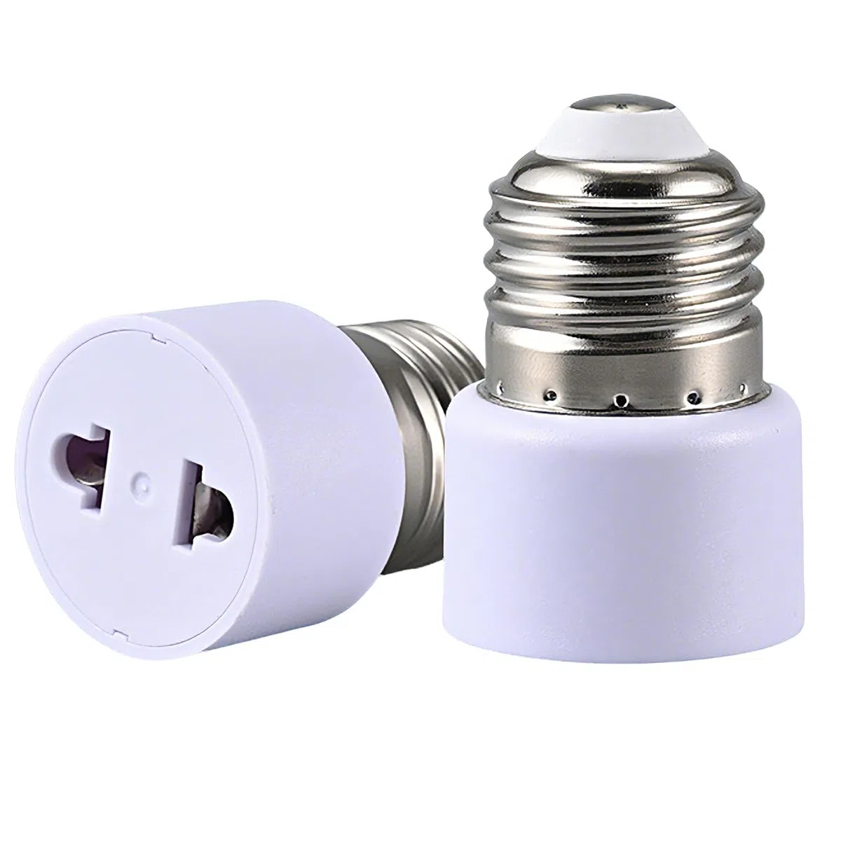 2 pezzi adattatori per prese a incandescenza E27,attacco per lampada, attacco a vite, convertitore E27, 2 poli, bianco Conversione in presa di corrente per veranda, fotocamera, garage