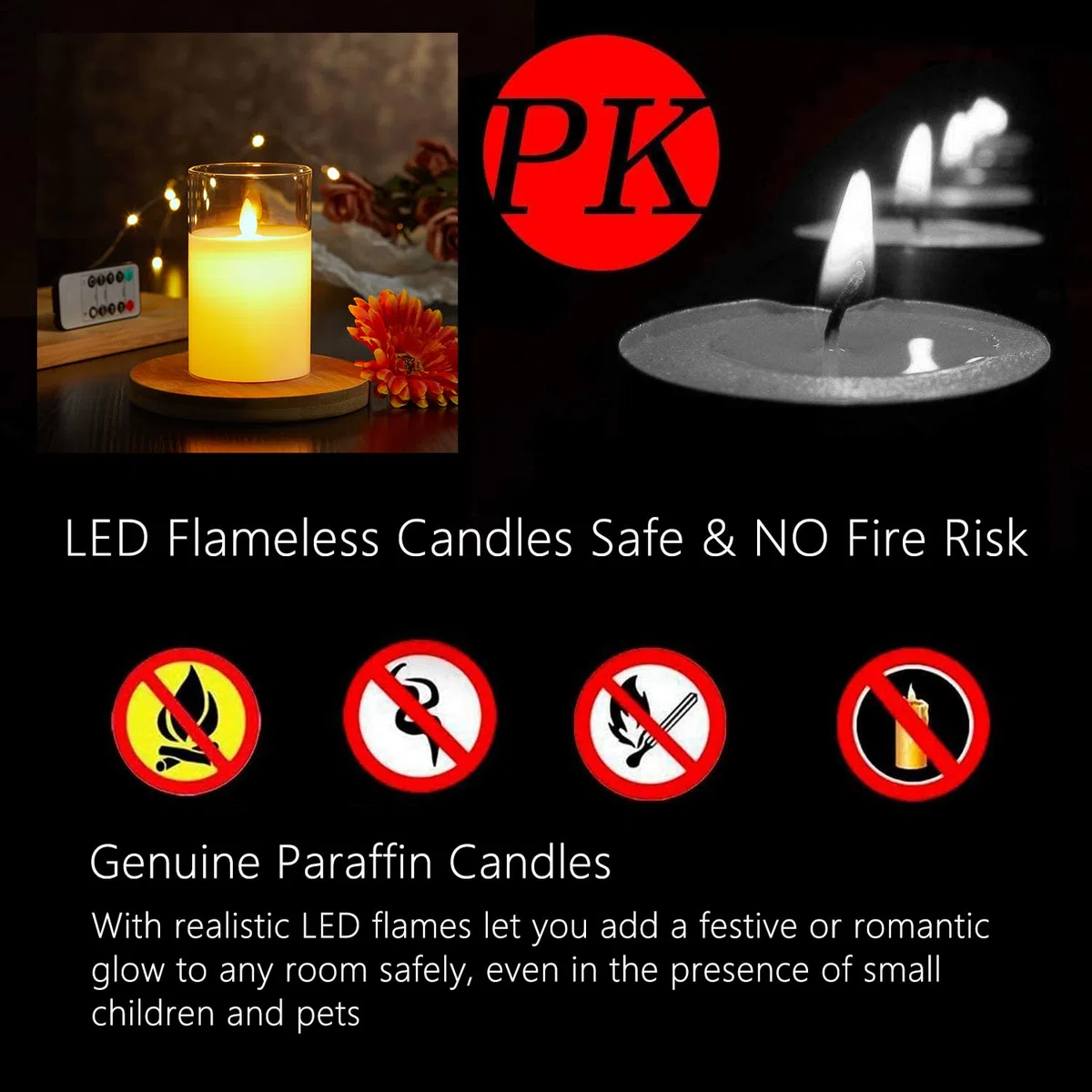 Candele LED, Flickering Flameless Candele, Candele LED a Ricaricabile con Glass, Candele con Telecomando, Realizzato in Vera Paraffina, Funzione Timer 24 Ore per Decorazione,Festa, Vacanze-15cm Bianco