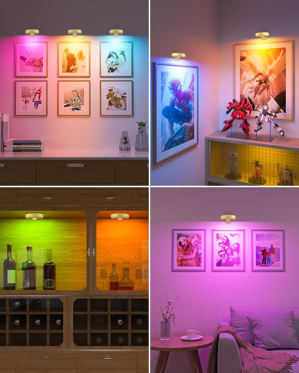 WILLED Illuminazione per immagini senza fili, illuminazione da parete senza fili, batteria LED spot con telecomando, lampada per immagini ricaricabile con 9 colori RGB, illuminazione a LED con timer