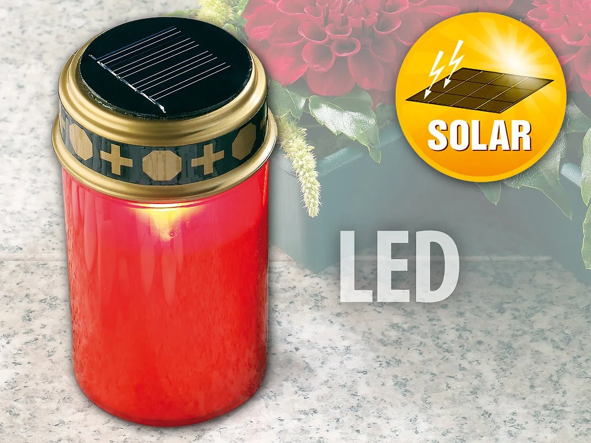Pearl fari da Lavoro: Set da 2 Pezzi Luci LED solari per cimitero, con Luce Continua, Candlelight-LED, Pannello Solare (Lampada Solare per Tomba, Luce Tomba con Lanterna, Candela)