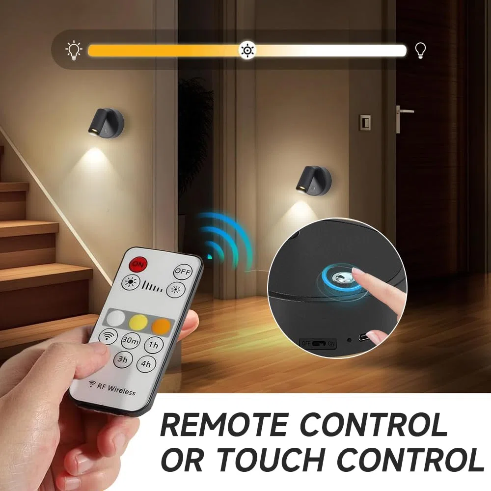 Faretto a LED Senza Fili, Lampada da Parete, Faretto Led Ricaricabile con Telecomando, FAretto a Batteria 3 Temperature di Colore, Dimmerabile, Funzione Temporizzazione, per Piante Artistiche
