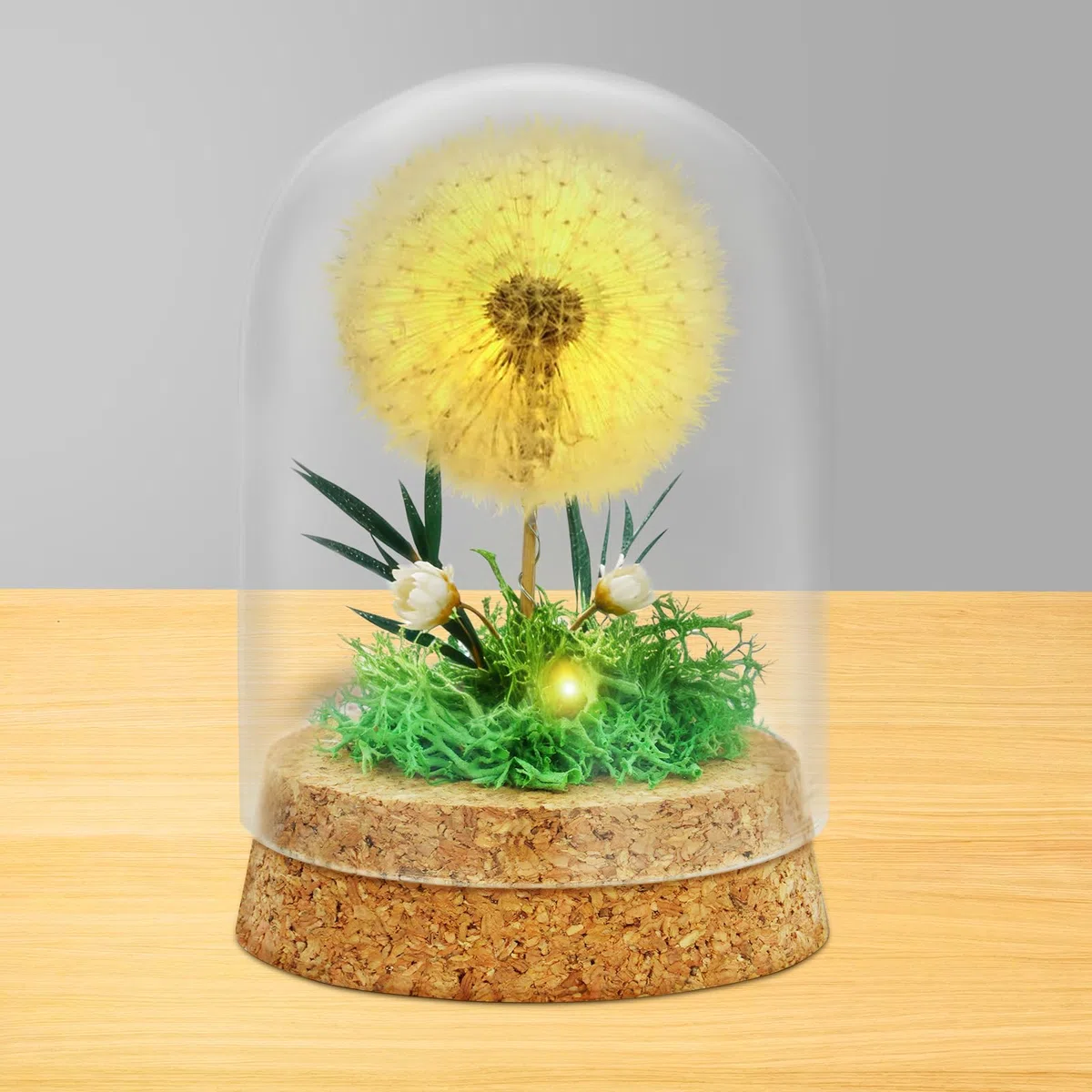 Vero Dente di Leone in Vetro, Regali Decorativi in Vetro con Catena Luminosa a LED, Conservato in Modo Permanente, Fiore Soffione Regali per Compleanno, Matrimonio, Natale, per Mamma, Amica